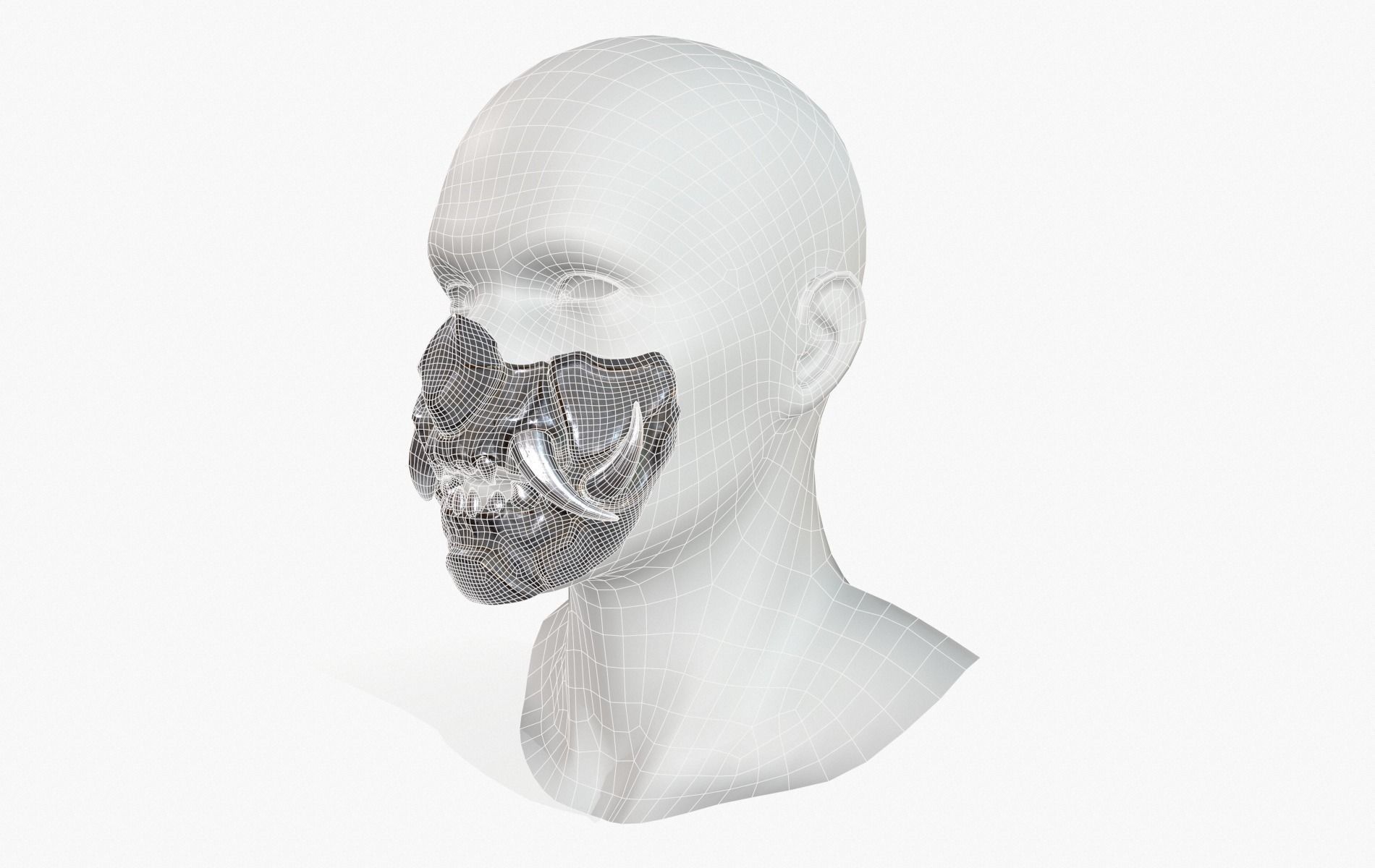 Mask Oni Robot Samurai Mecha Low-poly 3D model_31