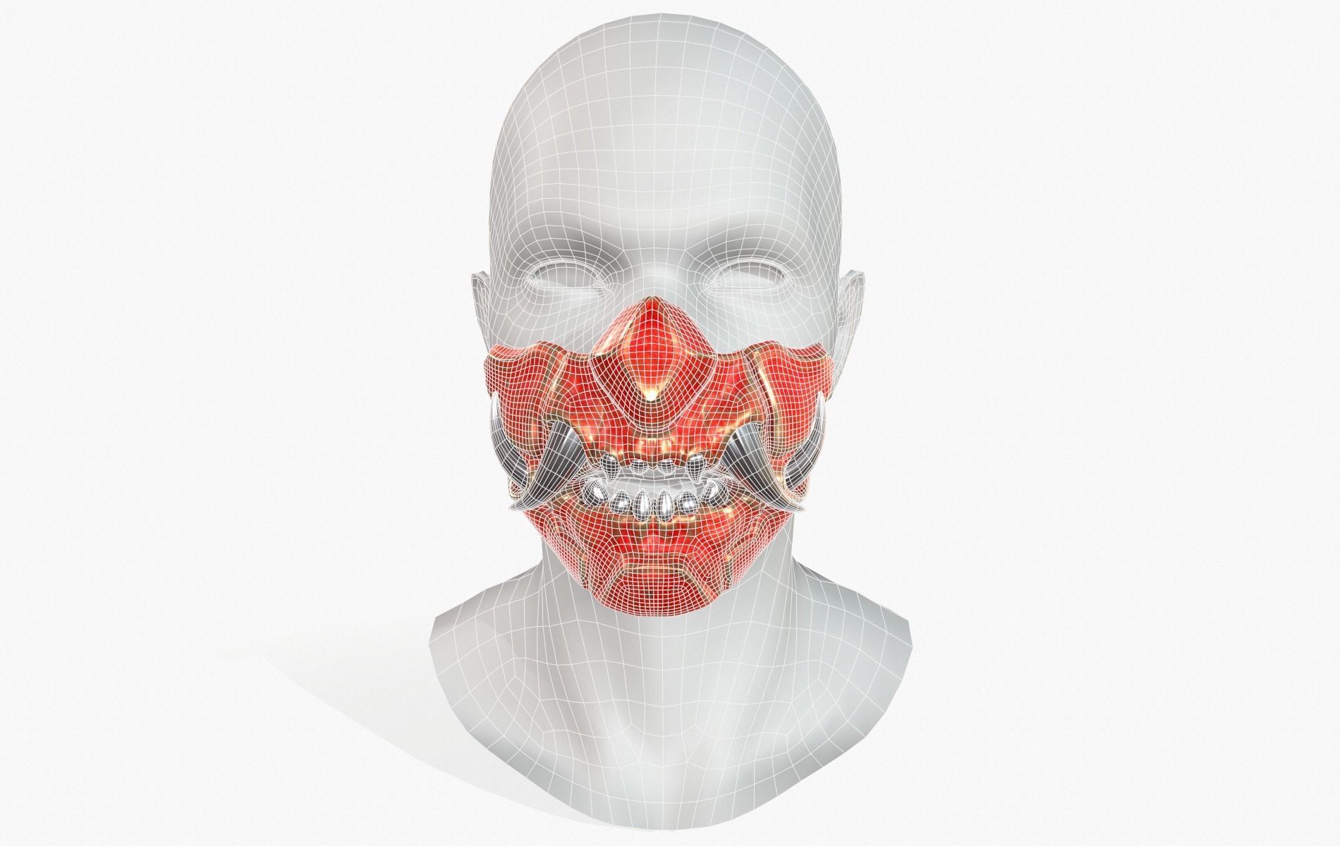 Mask Oni Robot Samurai Mecha Low-poly 3D model_5