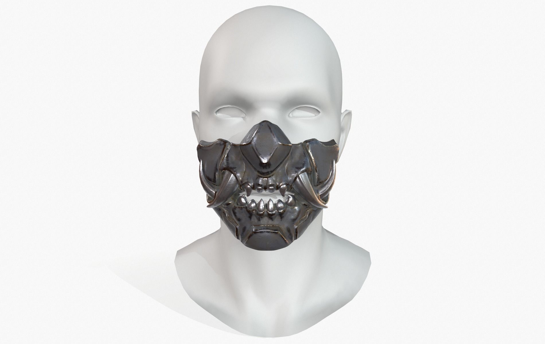 Mask Oni Robot Samurai Mecha Low-poly 3D model_6