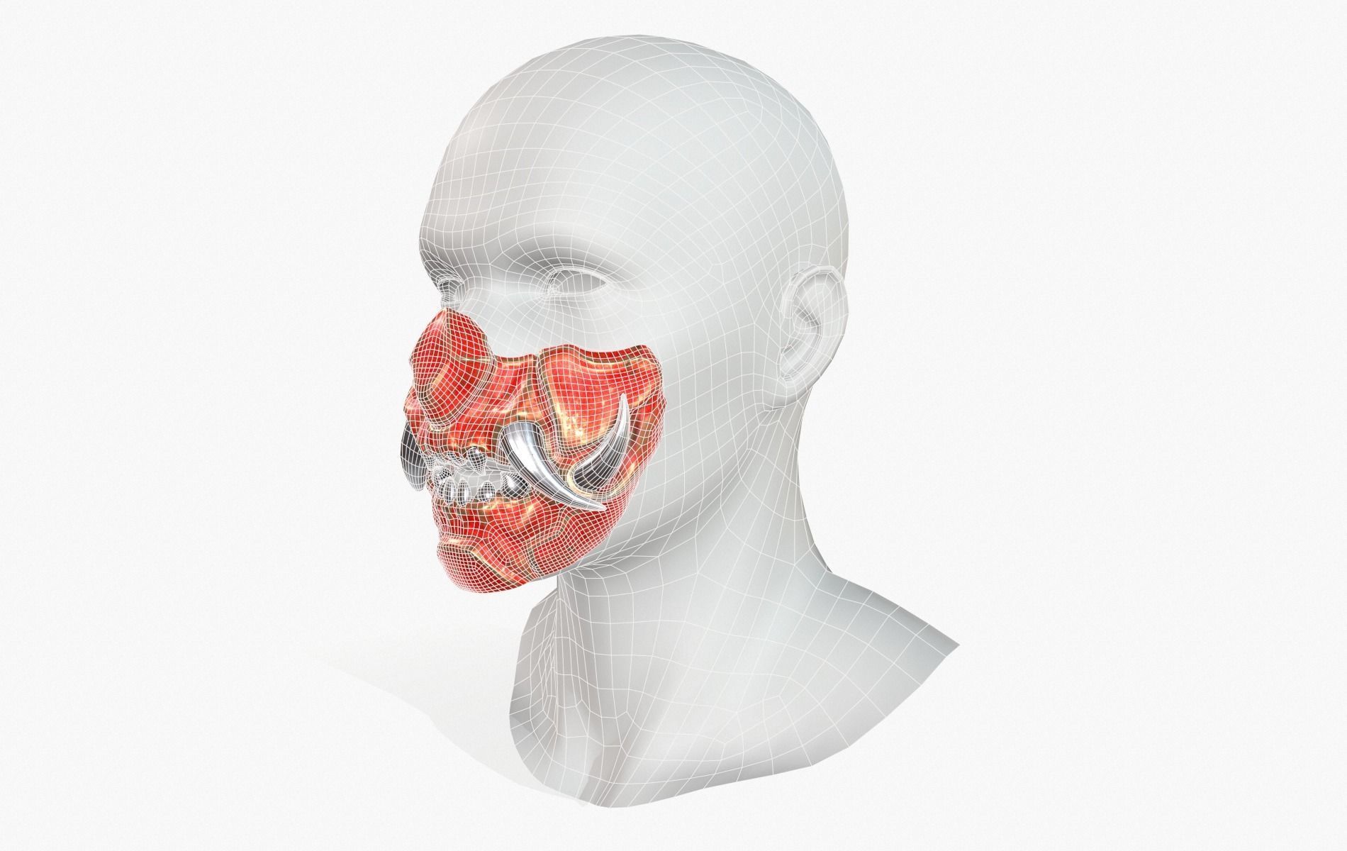 Mask Oni Robot Samurai Mecha Low-poly 3D model_25