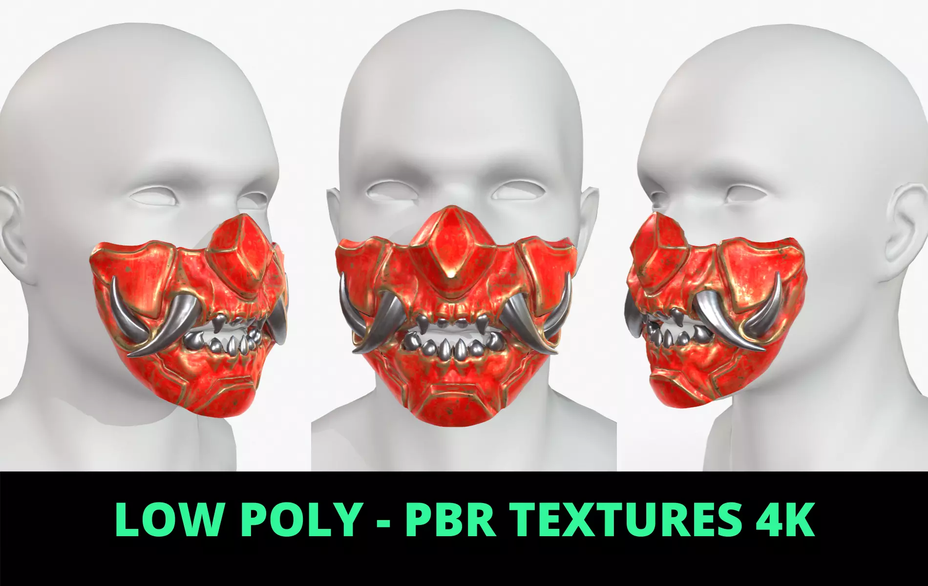 Mask Oni Robot Samurai Mecha Low-poly 3D model_0