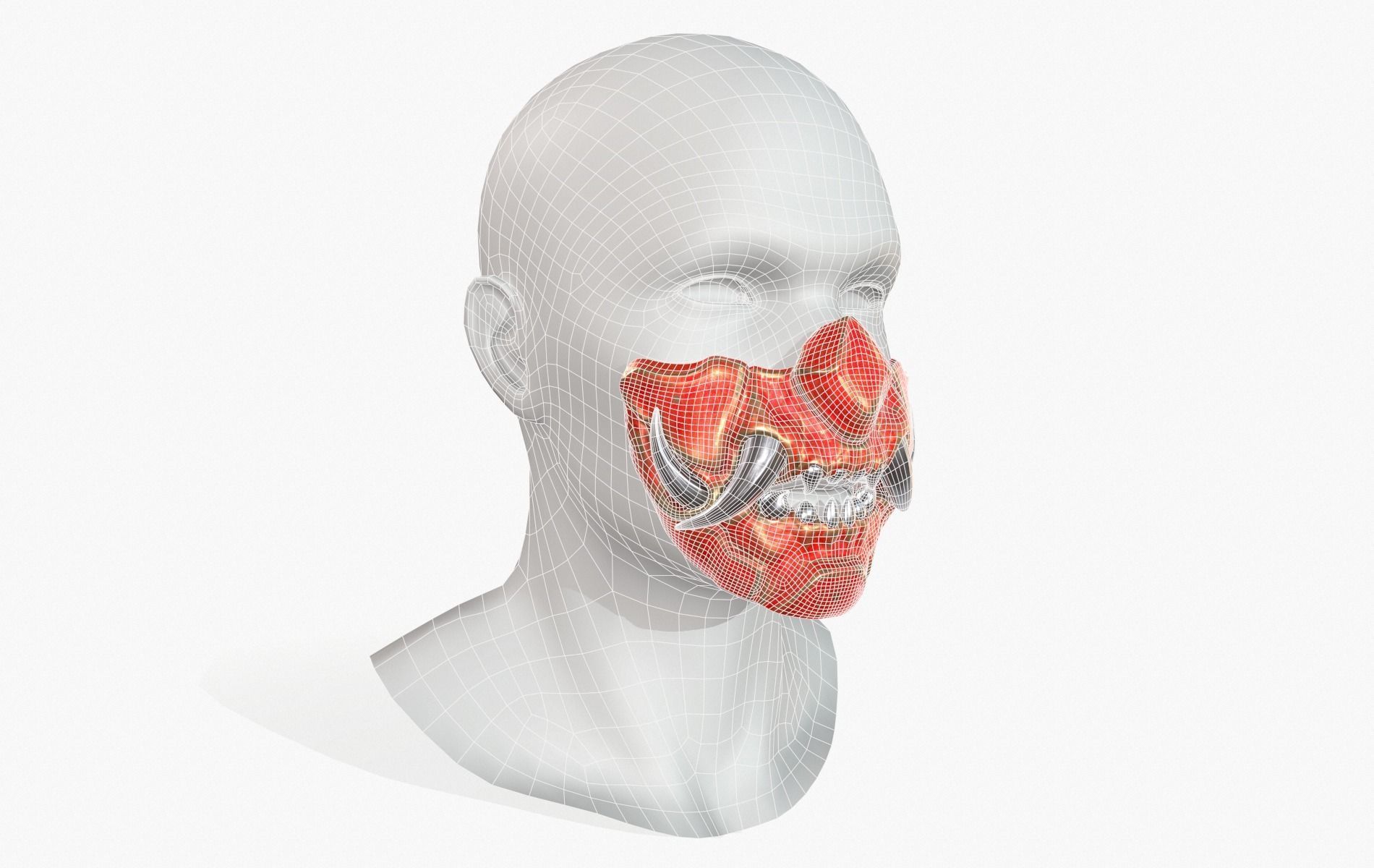 Mask Oni Robot Samurai Mecha Low-poly 3D model_15