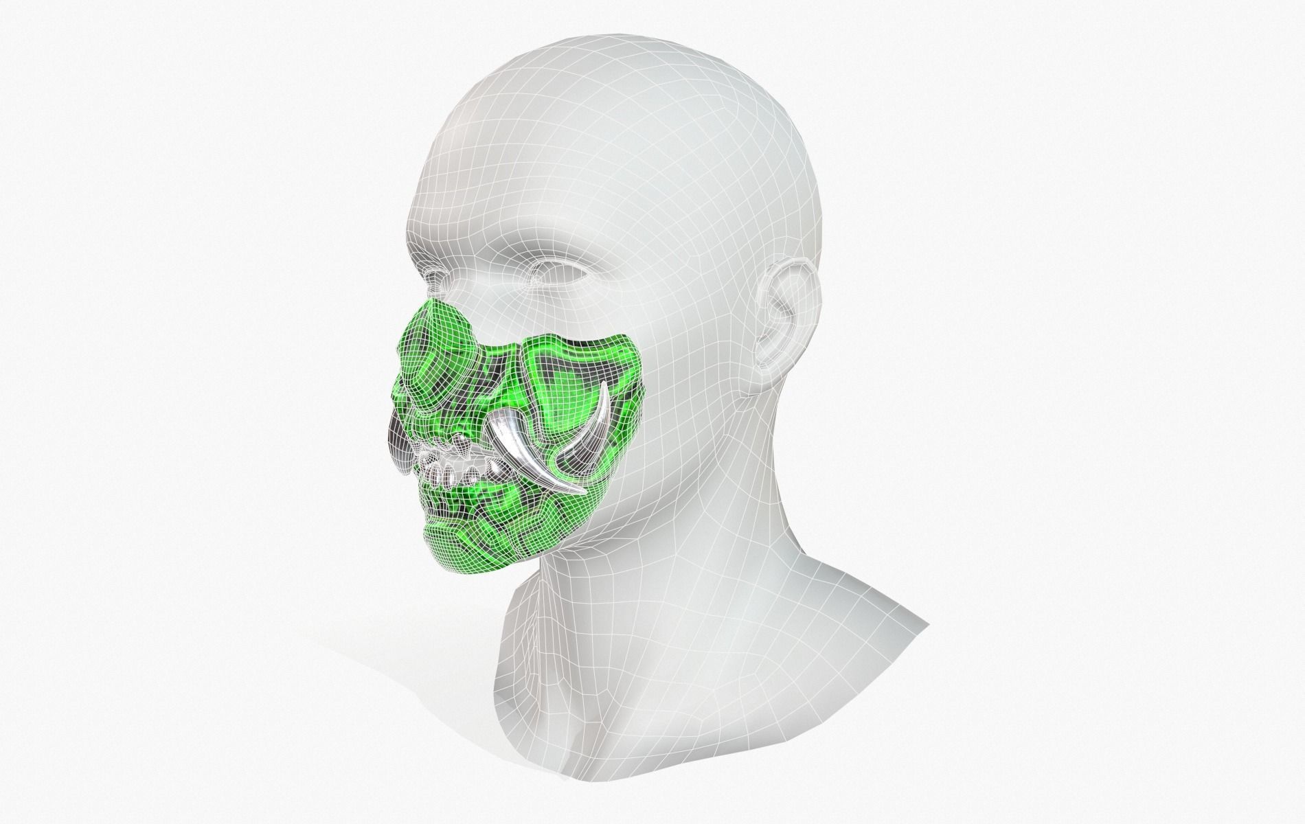 Mask Oni Robot Samurai Mecha Low-poly 3D model_29