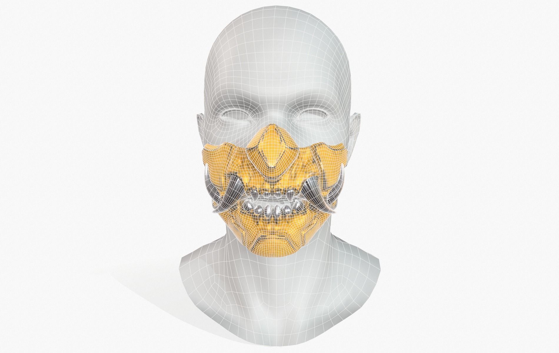 Mask Oni Robot Samurai Mecha Low-poly 3D model_9