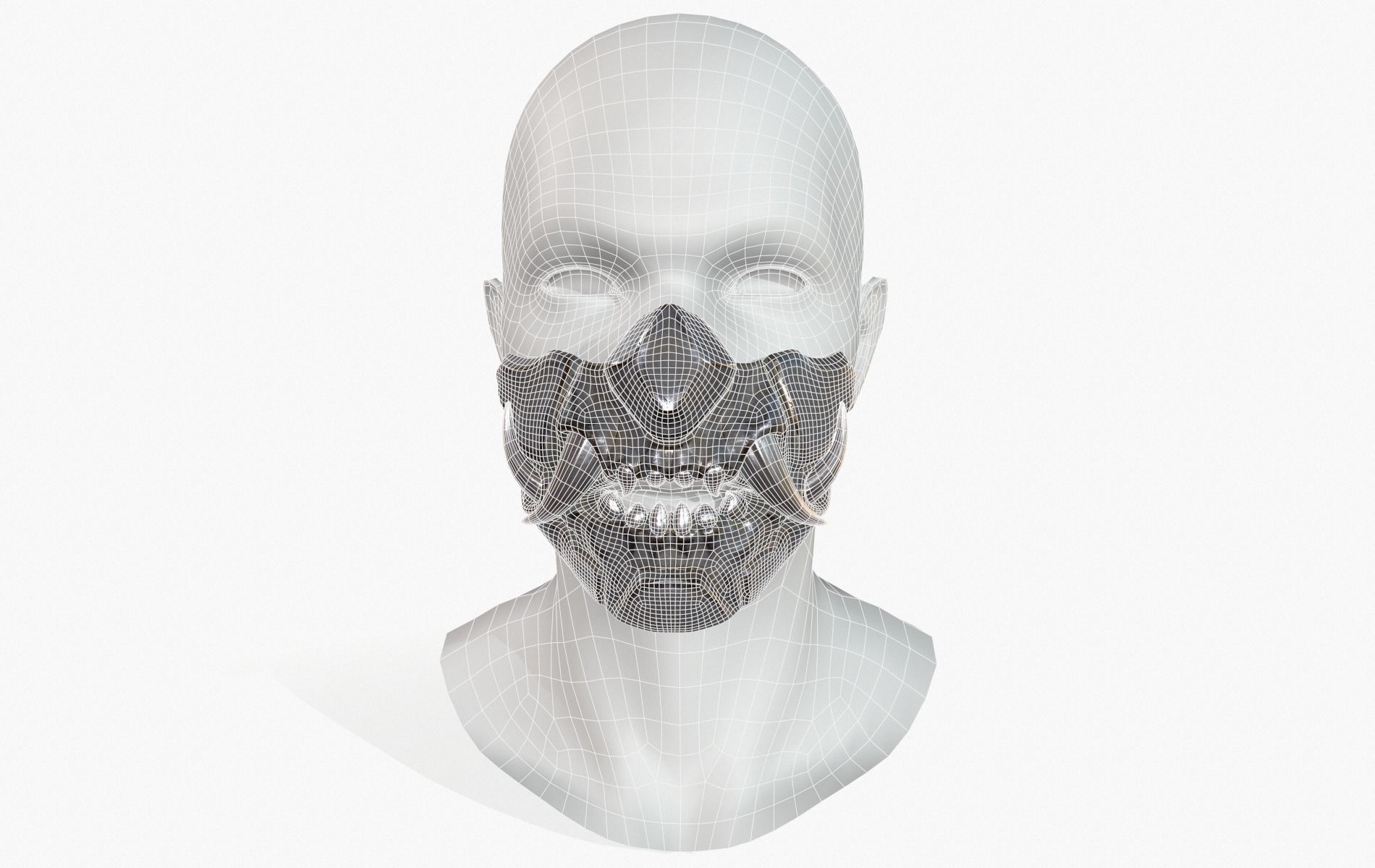 Mask Oni Robot Samurai Mecha Low-poly 3D model_7