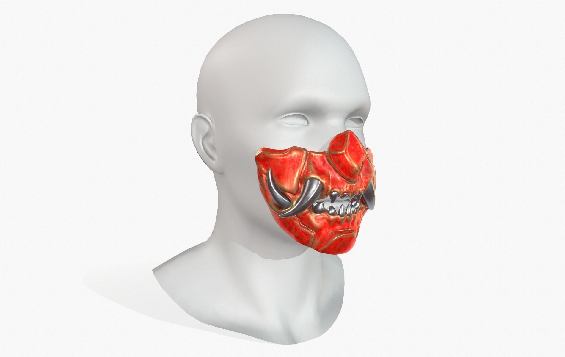 Mask Oni Robot Samurai Mecha Low-poly 3D model_14
