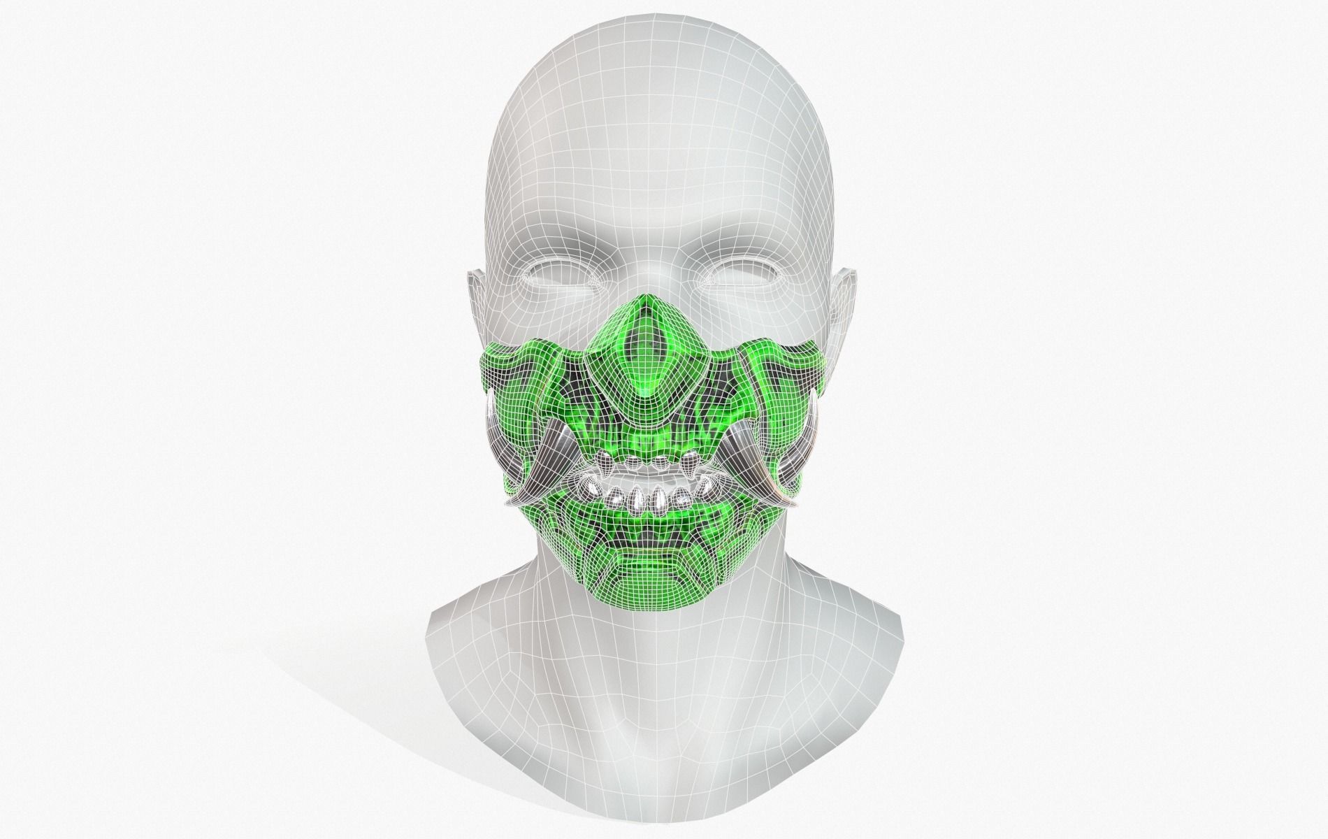 Mask Oni Robot Samurai Mecha Low-poly 3D model_11