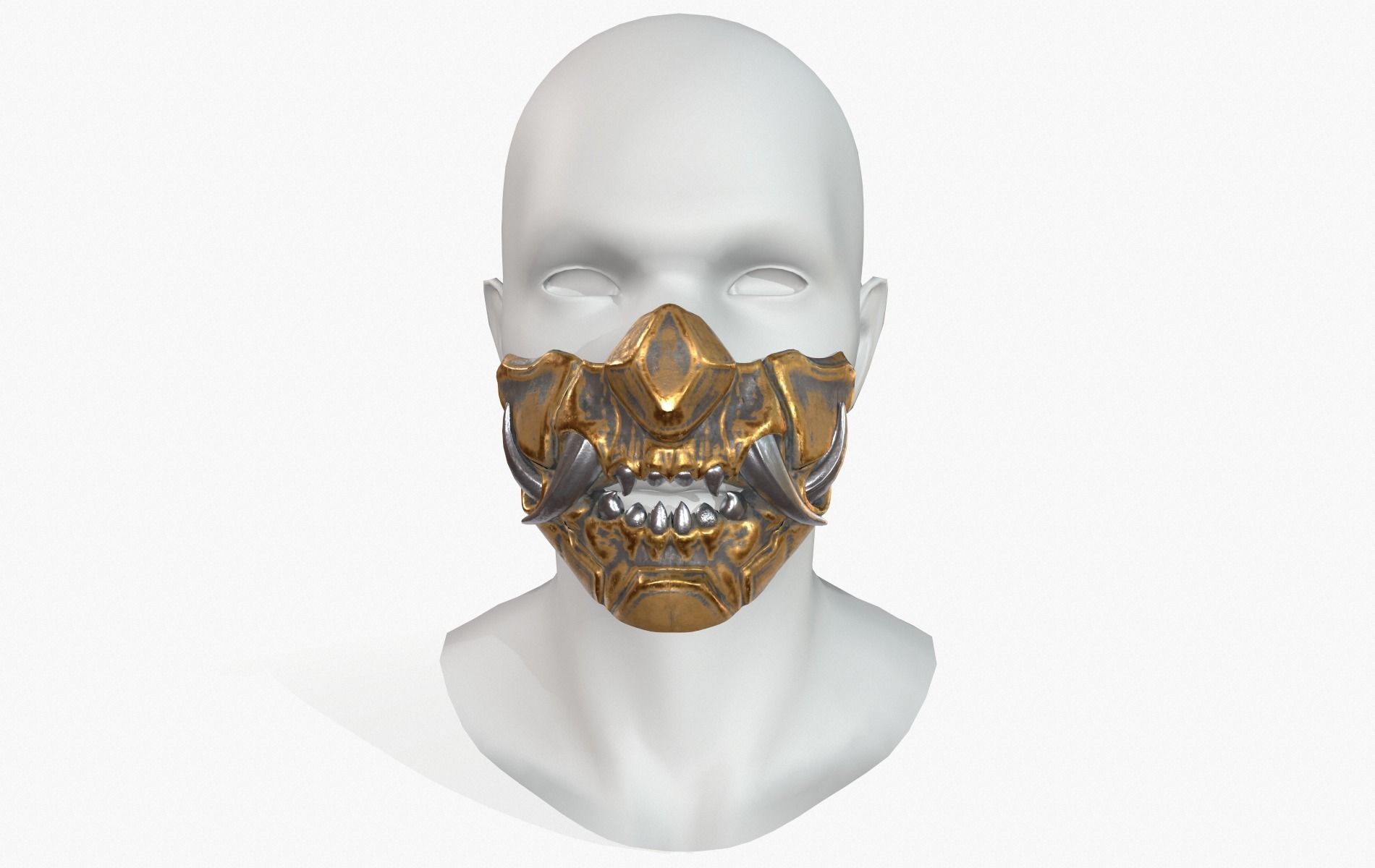 Mask Oni Robot Samurai Mecha Low-poly 3D model_2