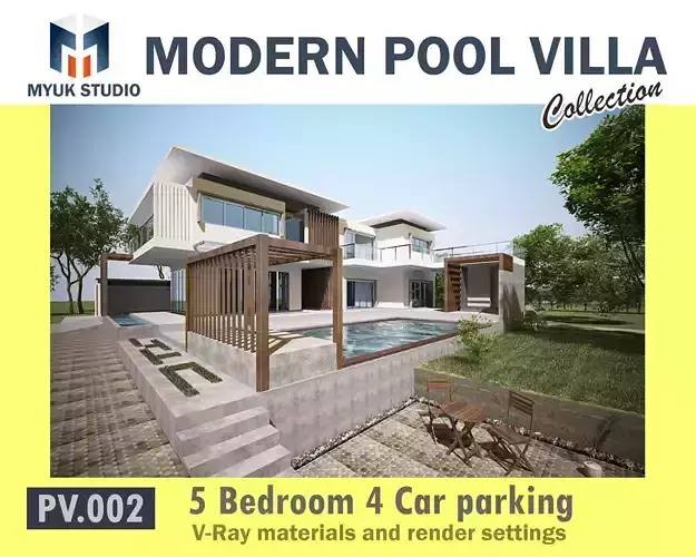 HQ Luxury Modern Pool Villa Design with Clubhouse style  3D model