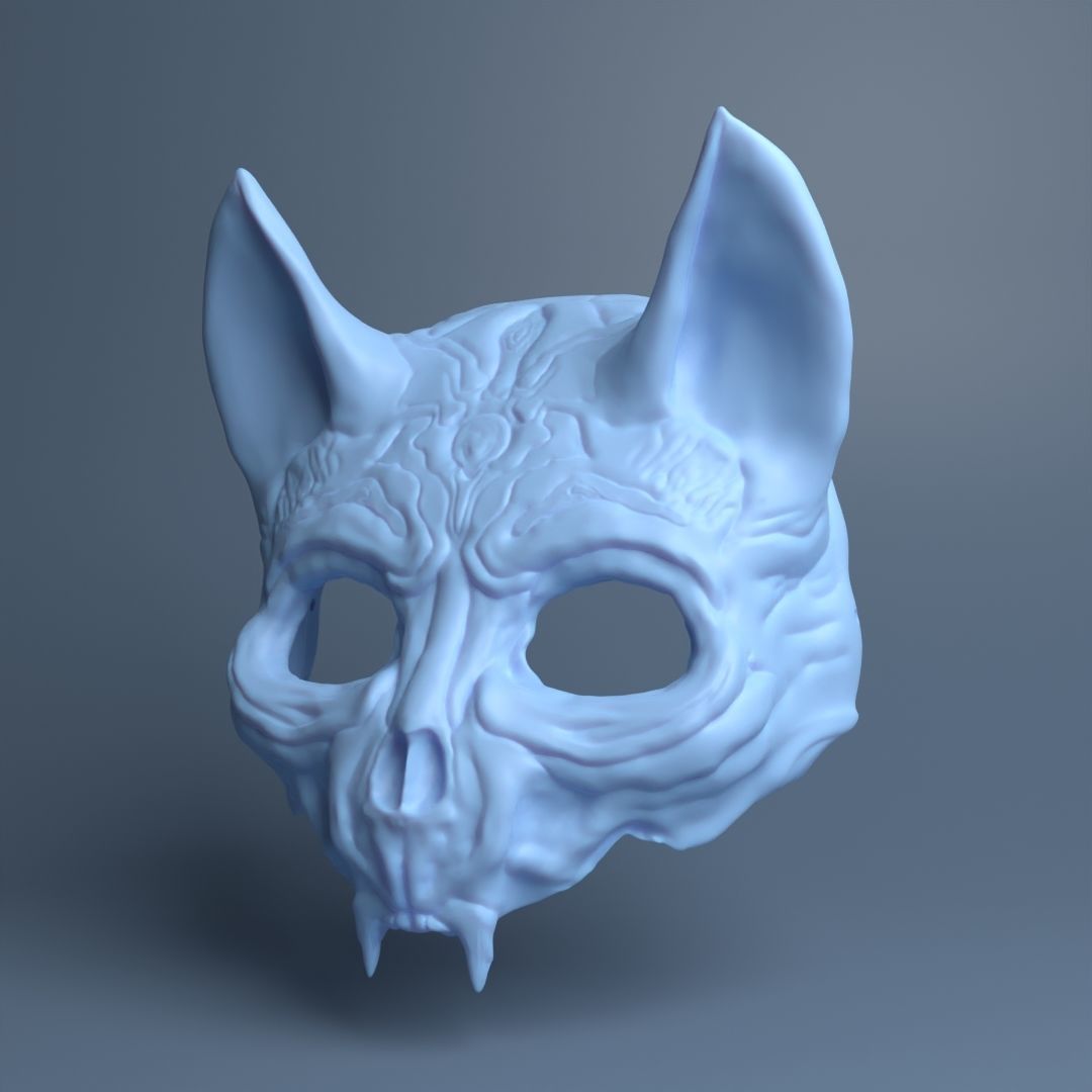 Cat Skull Scary Mask 3D print model_1