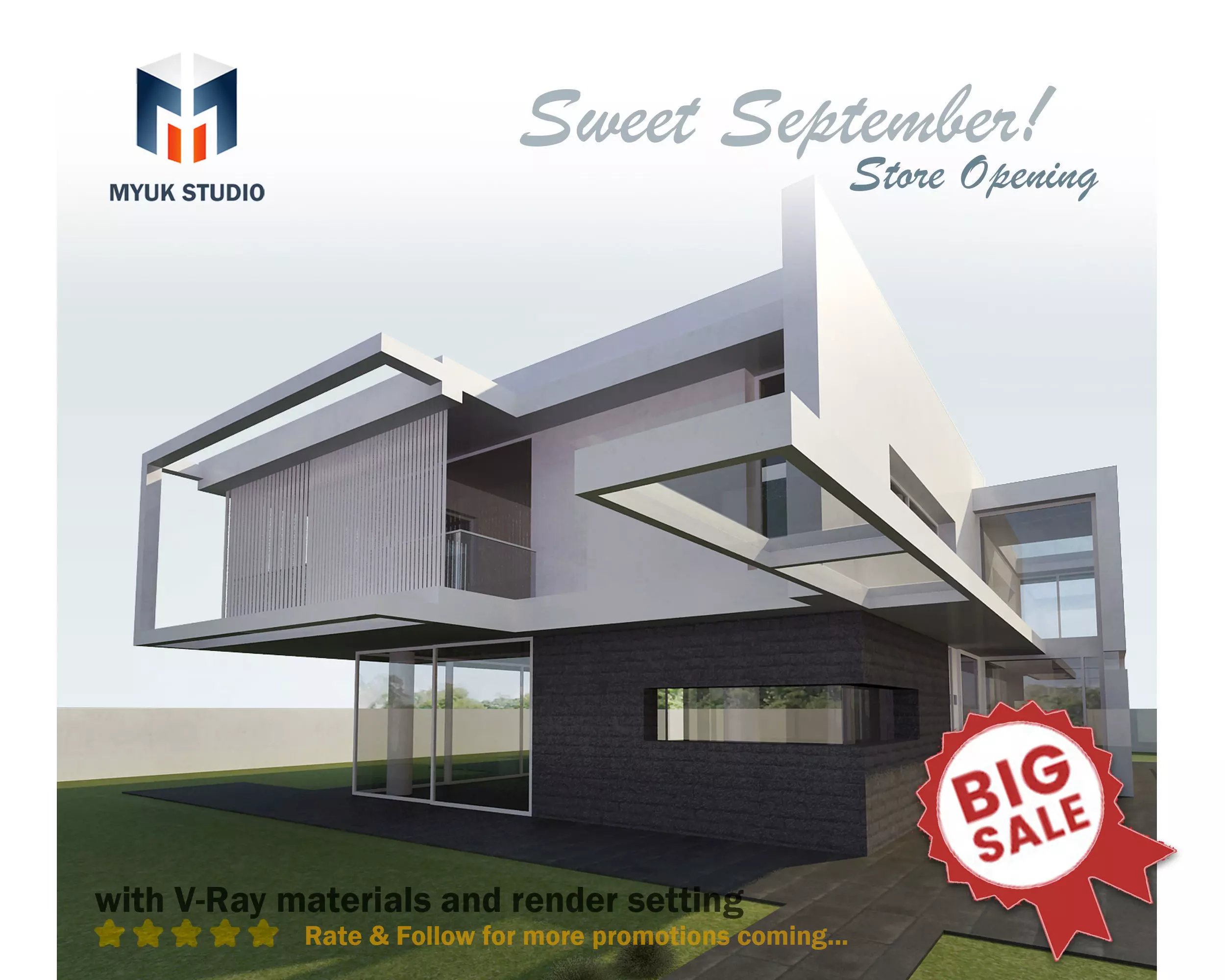 Exterior scene modern single house design in contemporary style Low-poly 3D model_0