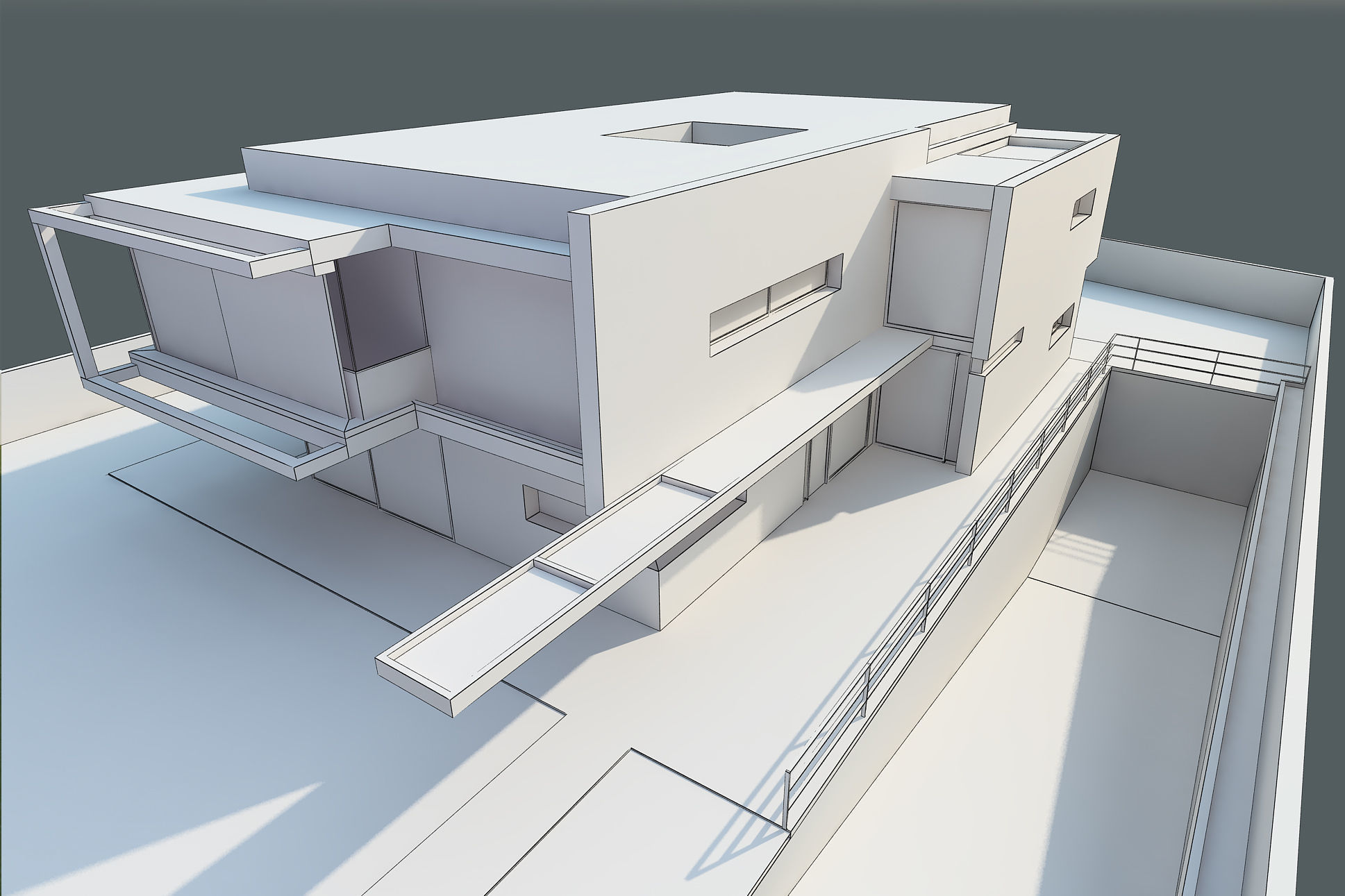 Exterior scene modern single house design in contemporary style Low-poly 3D model_5