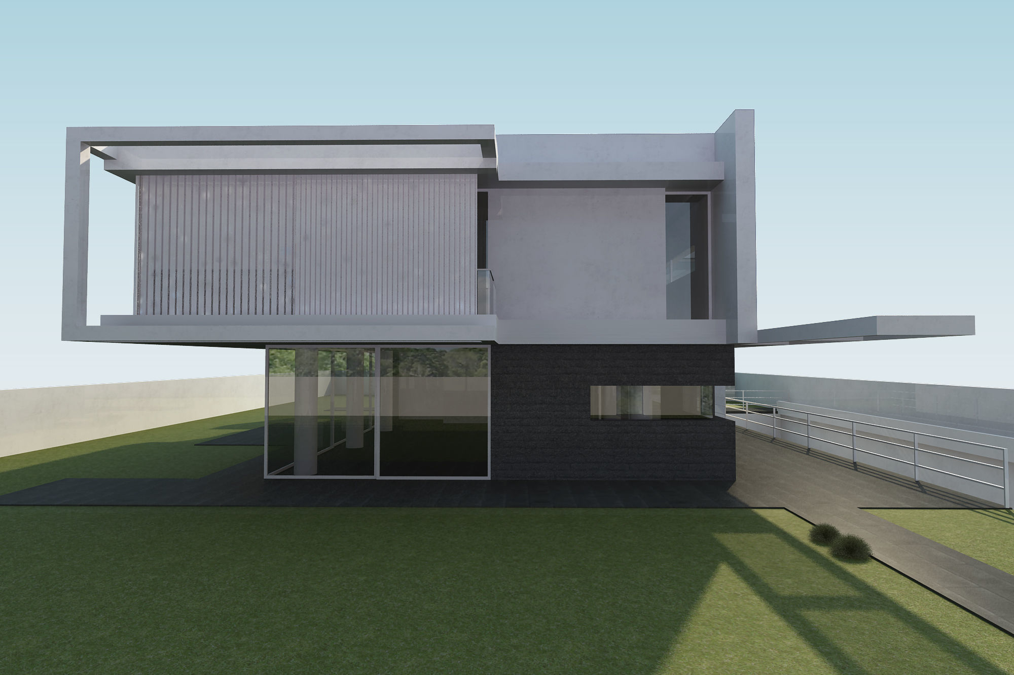 Exterior scene modern single house design in contemporary style Low-poly 3D model_2