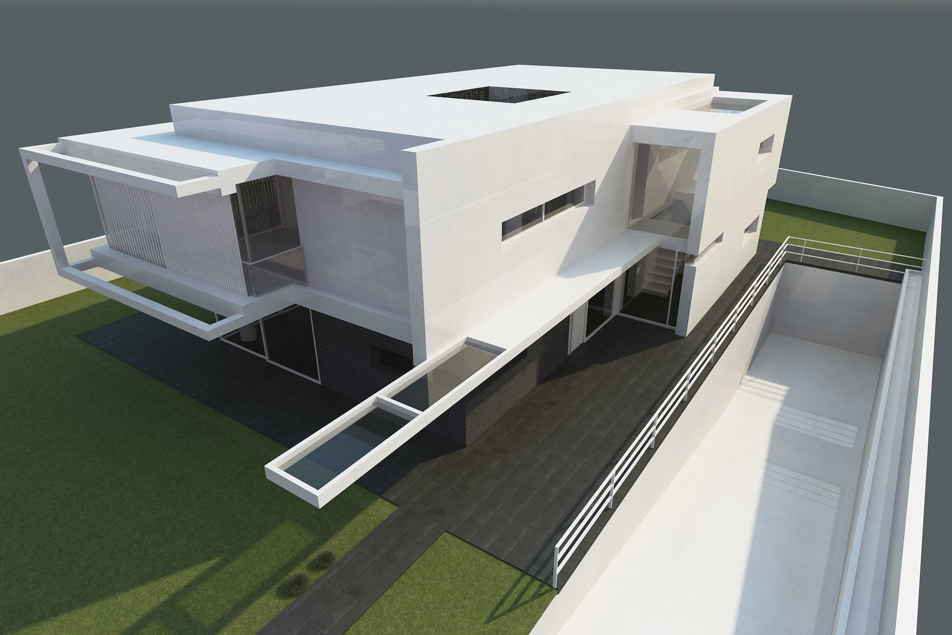 Exterior scene modern single house design in contemporary style Low-poly 3D model_4