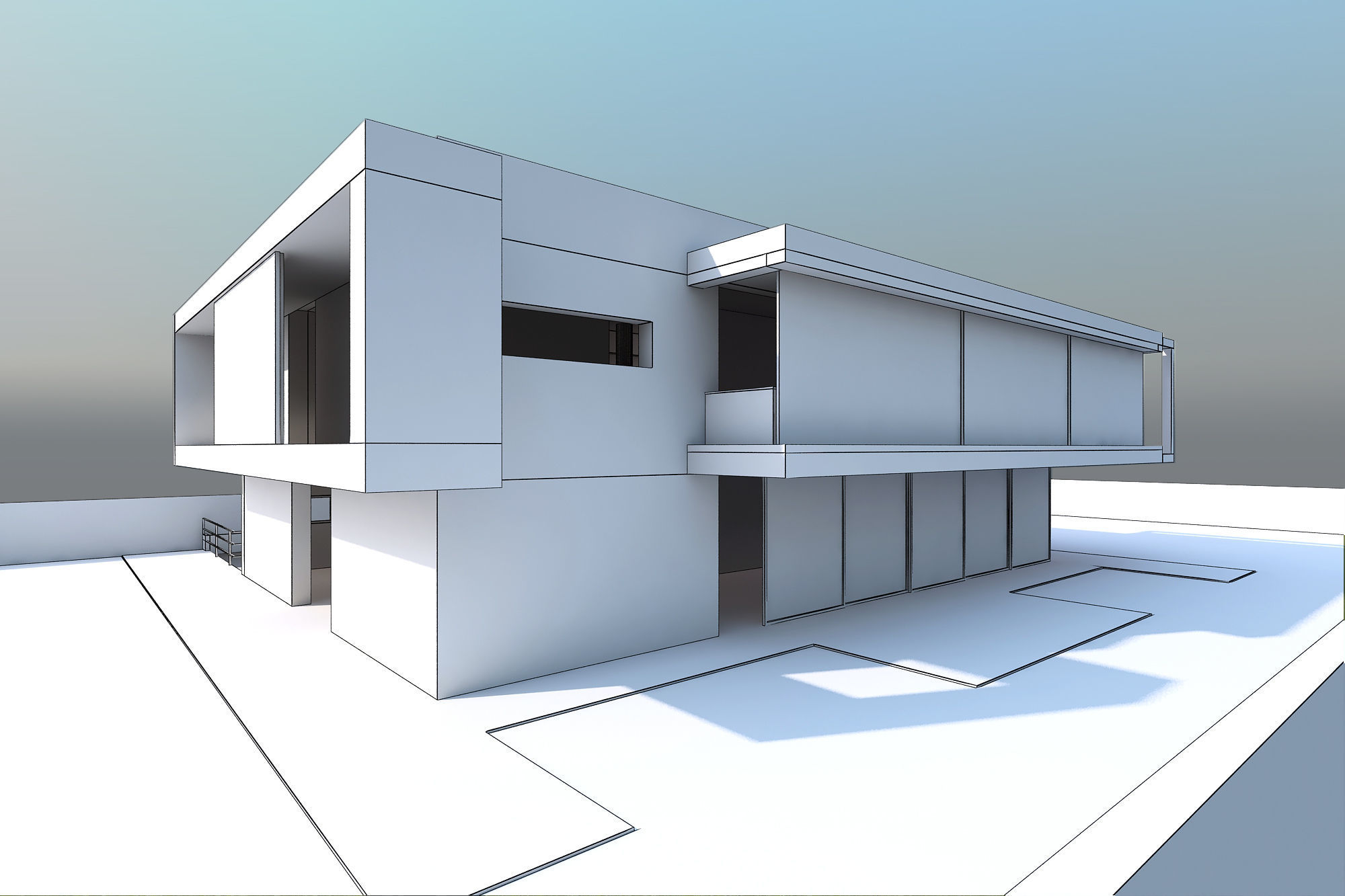 Exterior scene modern single house design in contemporary style Low-poly 3D model_9