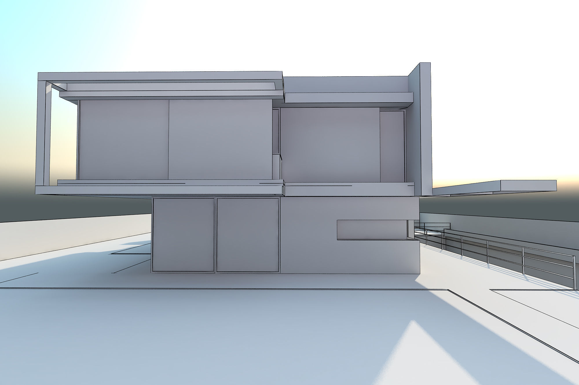 Exterior scene modern single house design in contemporary style Low-poly 3D model_3