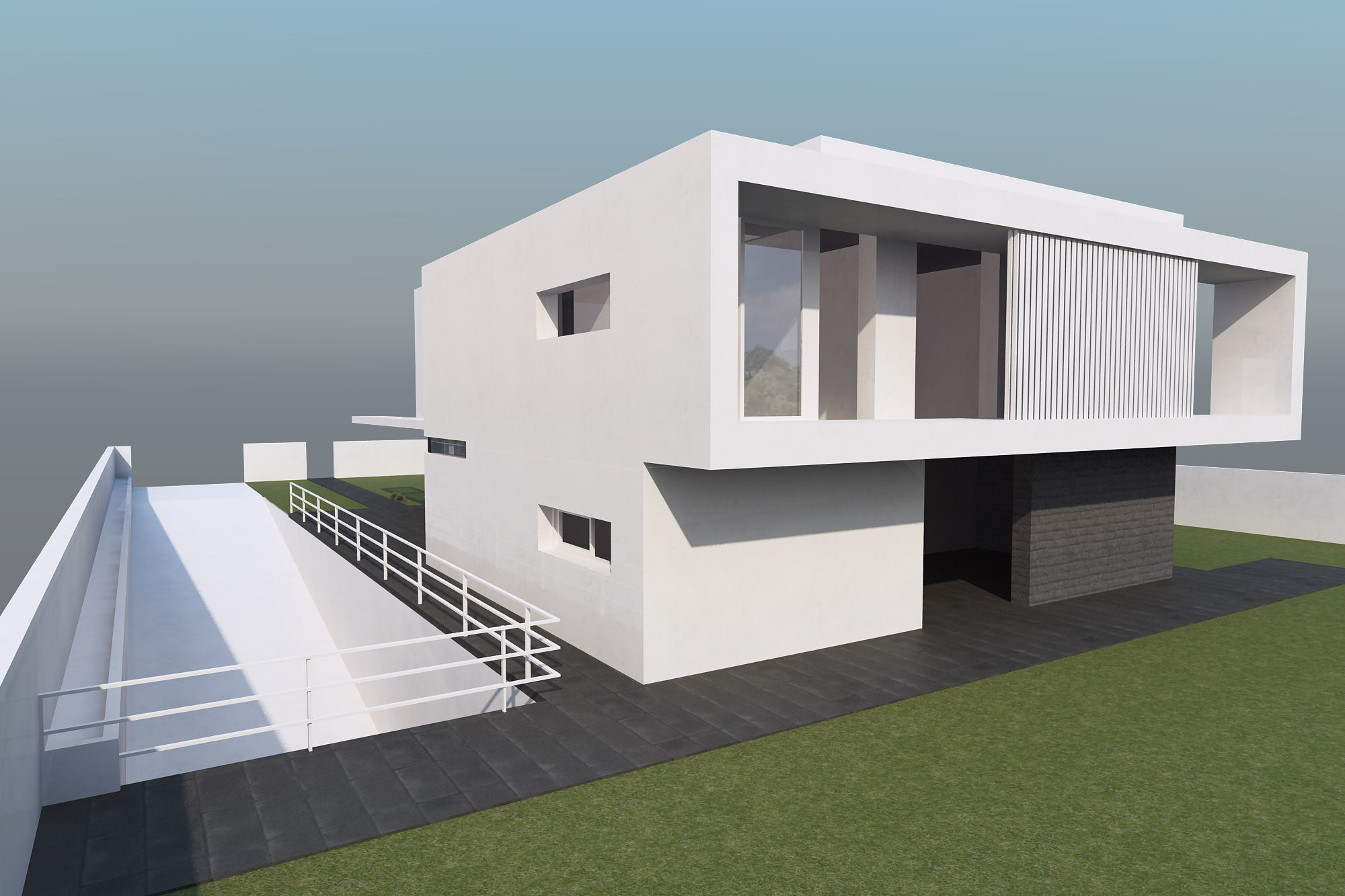 Exterior scene modern single house design in contemporary style Low-poly 3D model_6