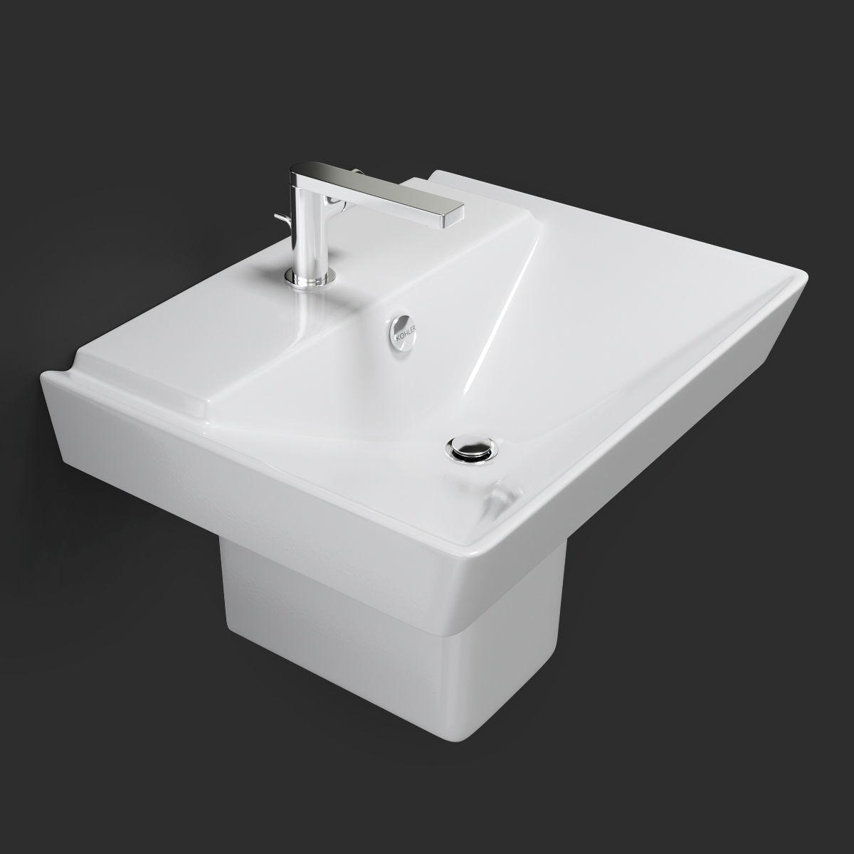 Wall-mount Bathroom Sink REVE 3D model_2