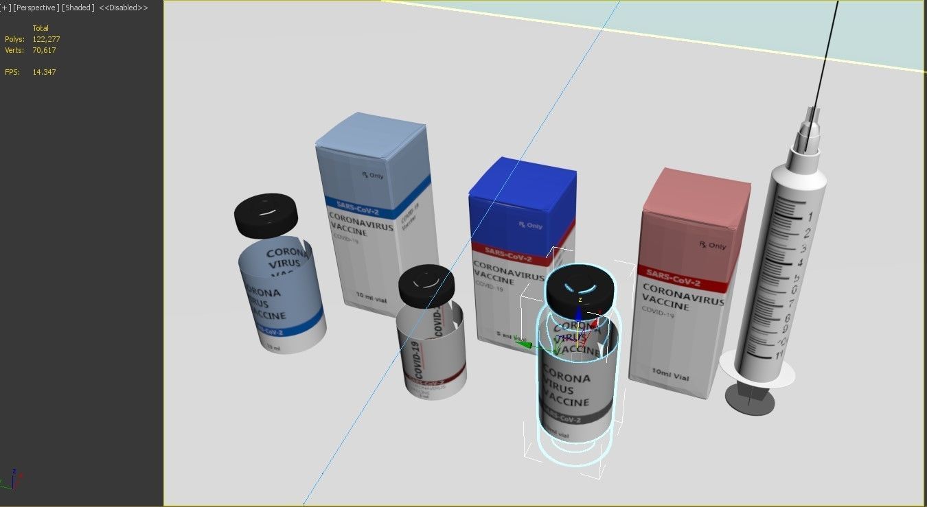 Coronavirus Vaccine 3 different formula in vials and syringe 3D model_5