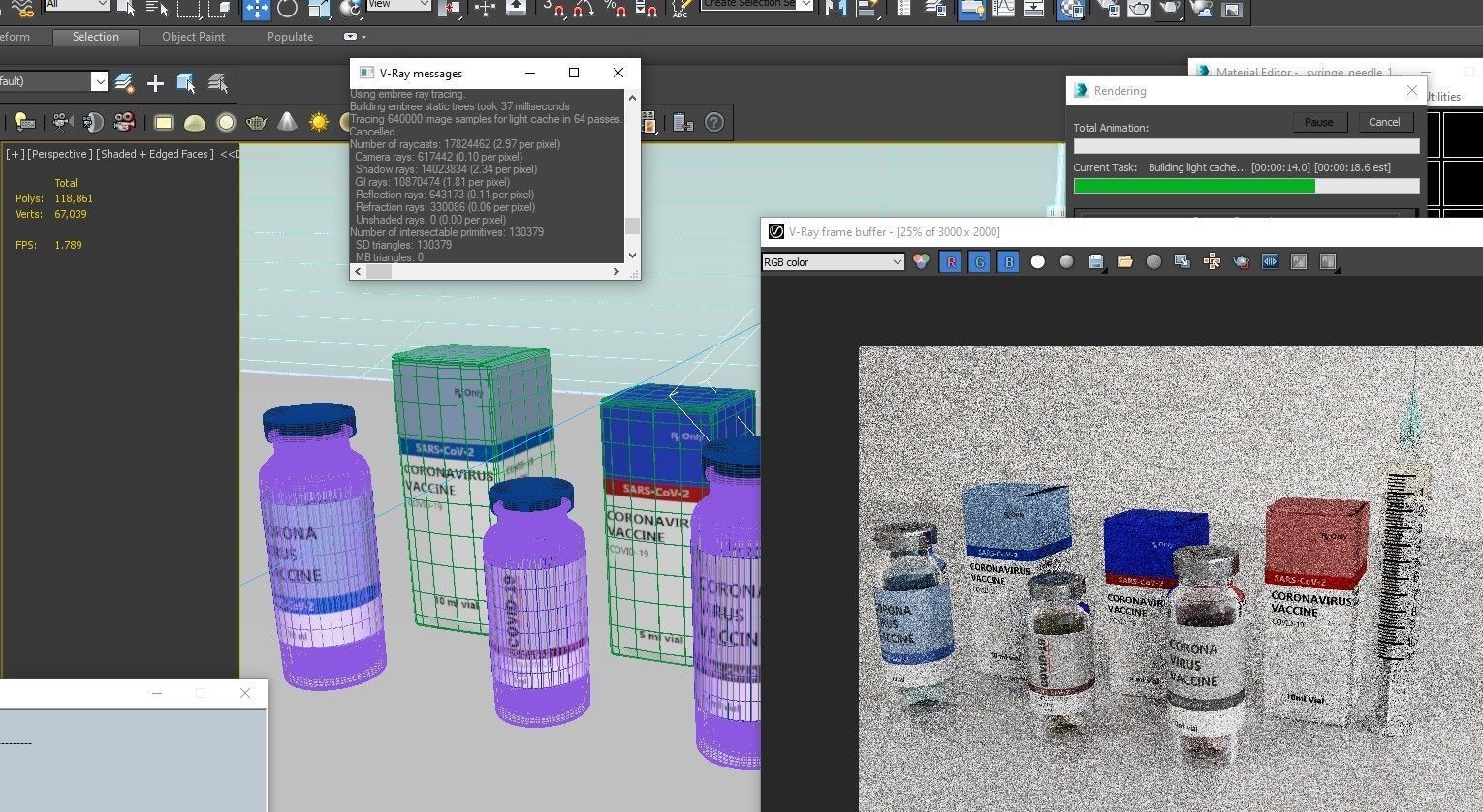 Coronavirus Vaccine 3 different formula in vials and syringe 3D model_4