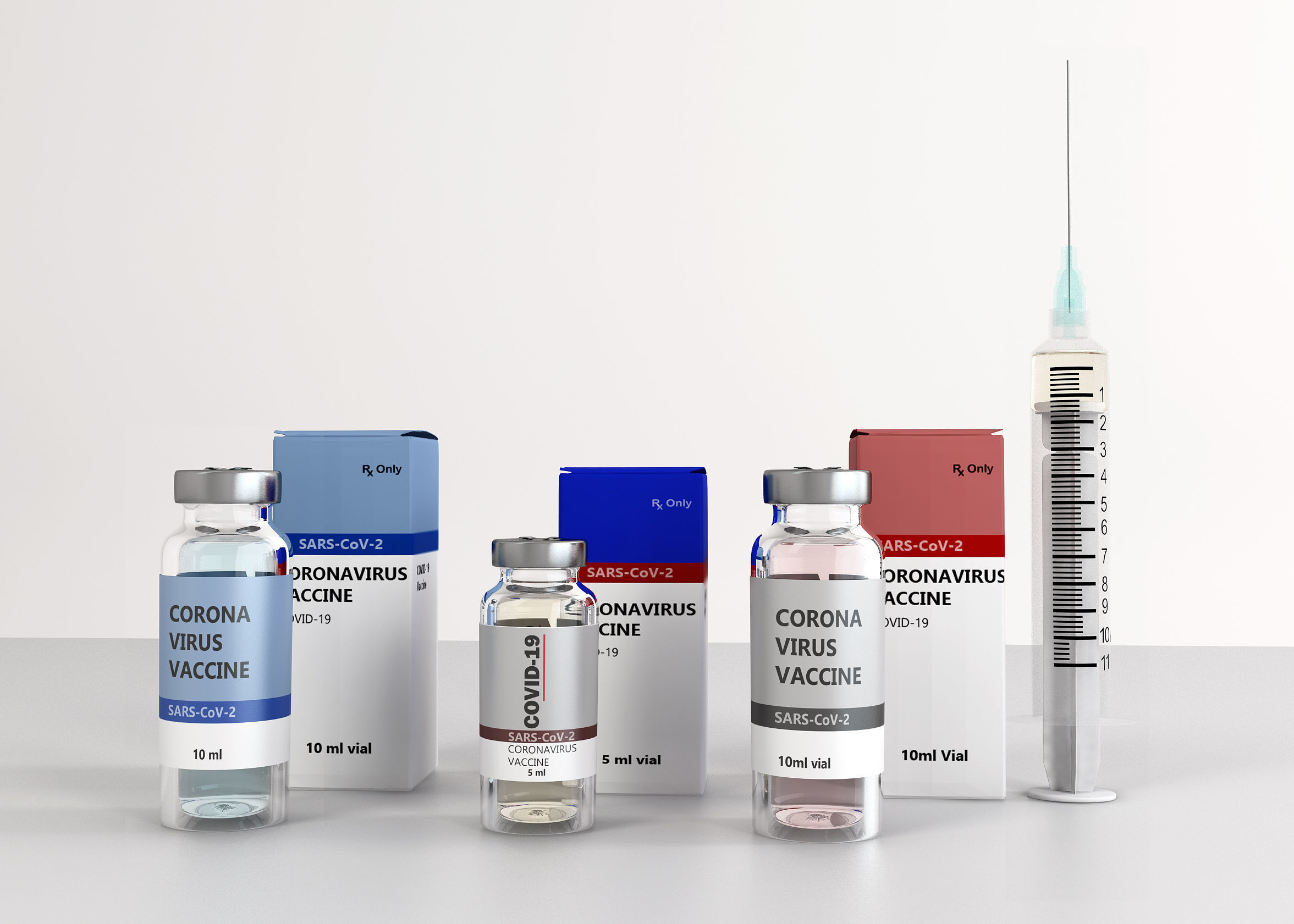 Coronavirus Vaccine 3 different formula in vials and syringe 3D model_1