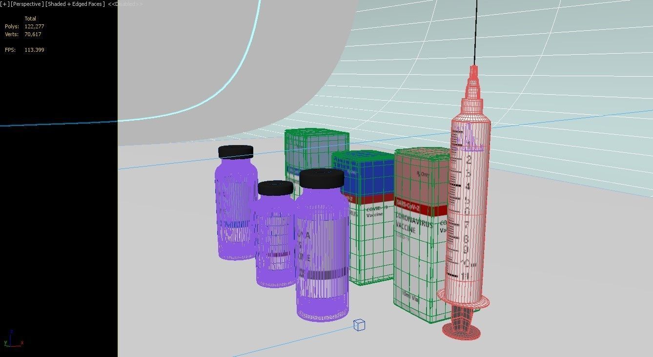 Coronavirus Vaccine 3 different formula in vials and syringe 3D model_6
