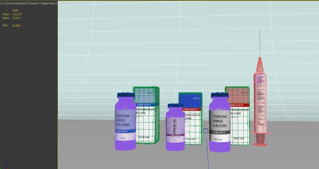 Coronavirus Vaccine 3 different formula in vials and syringe 3D model_2