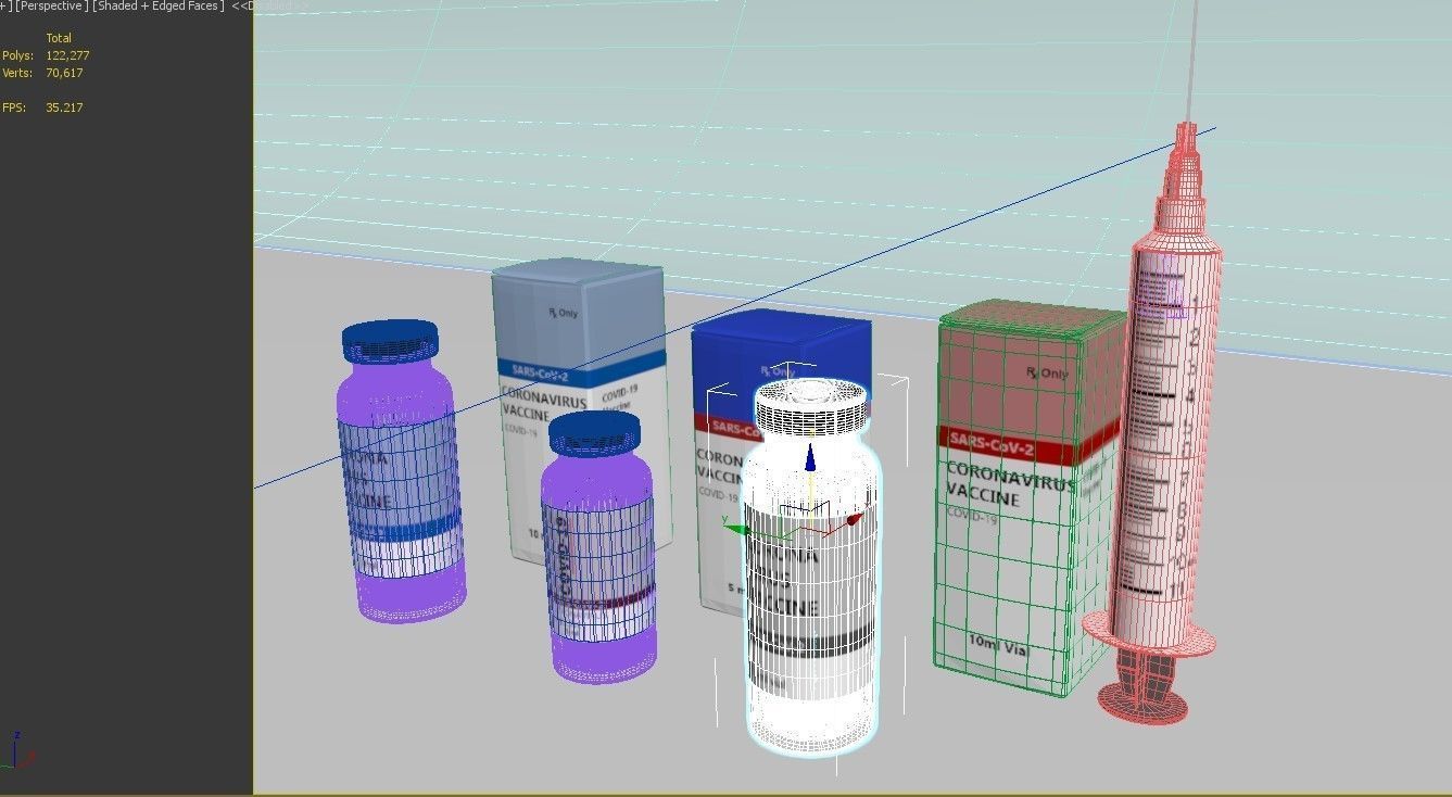 Coronavirus Vaccine 3 different formula in vials and syringe 3D model_3