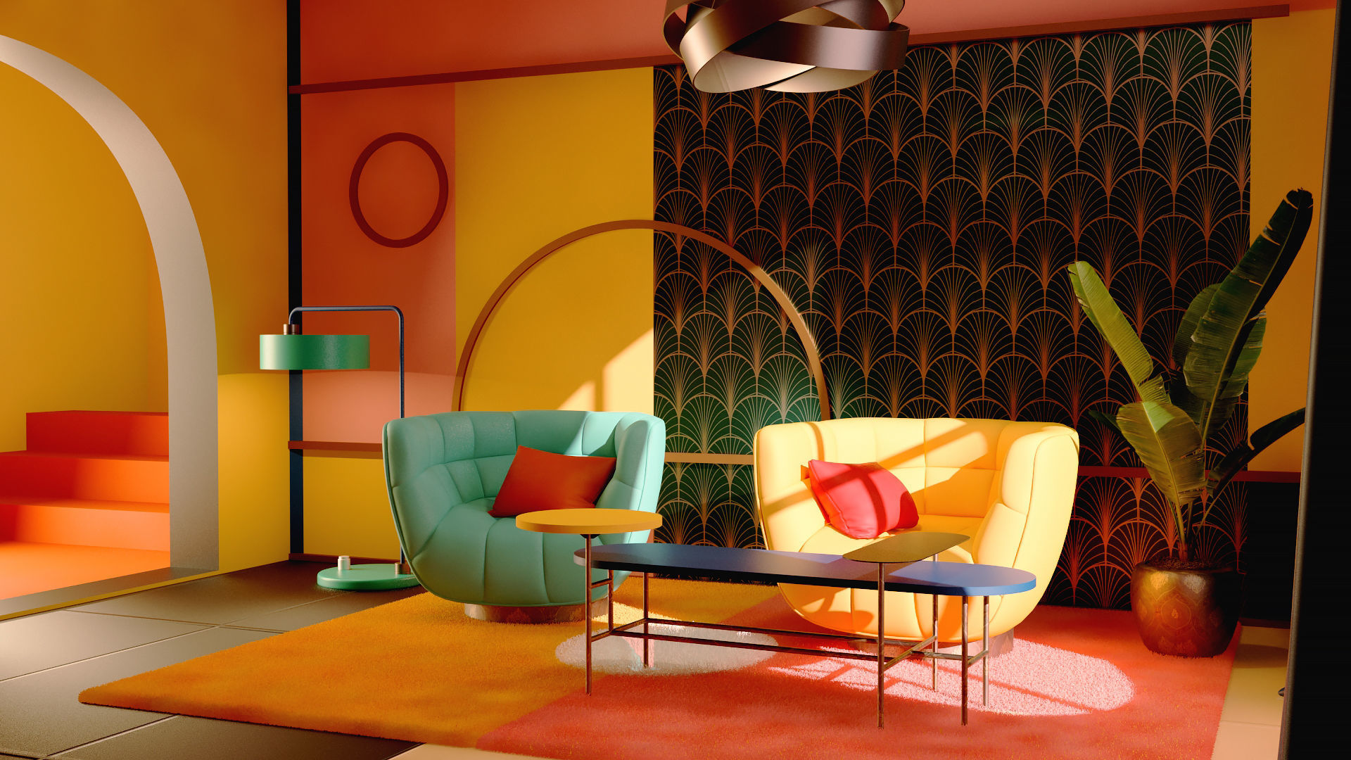 interior design art deco style 3D model_2