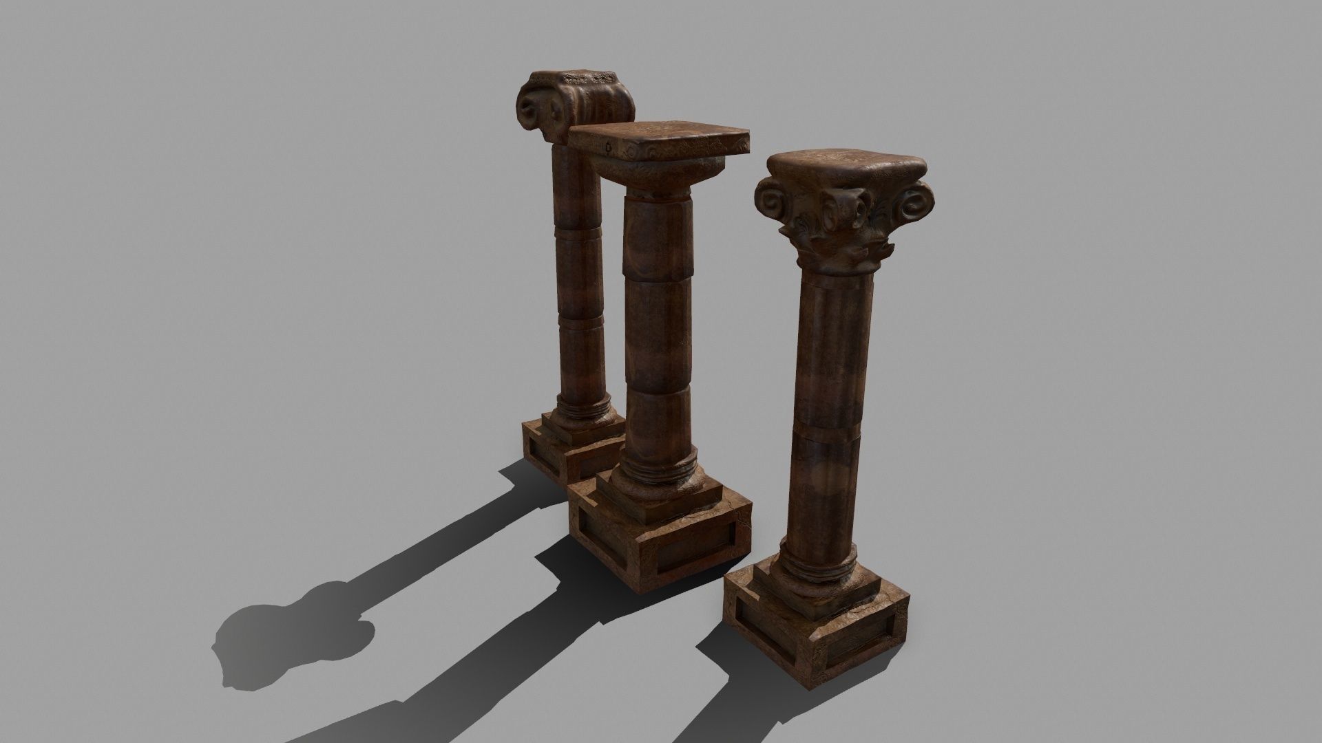 Pillar Set of three wooden columns Low-poly 3D model_5