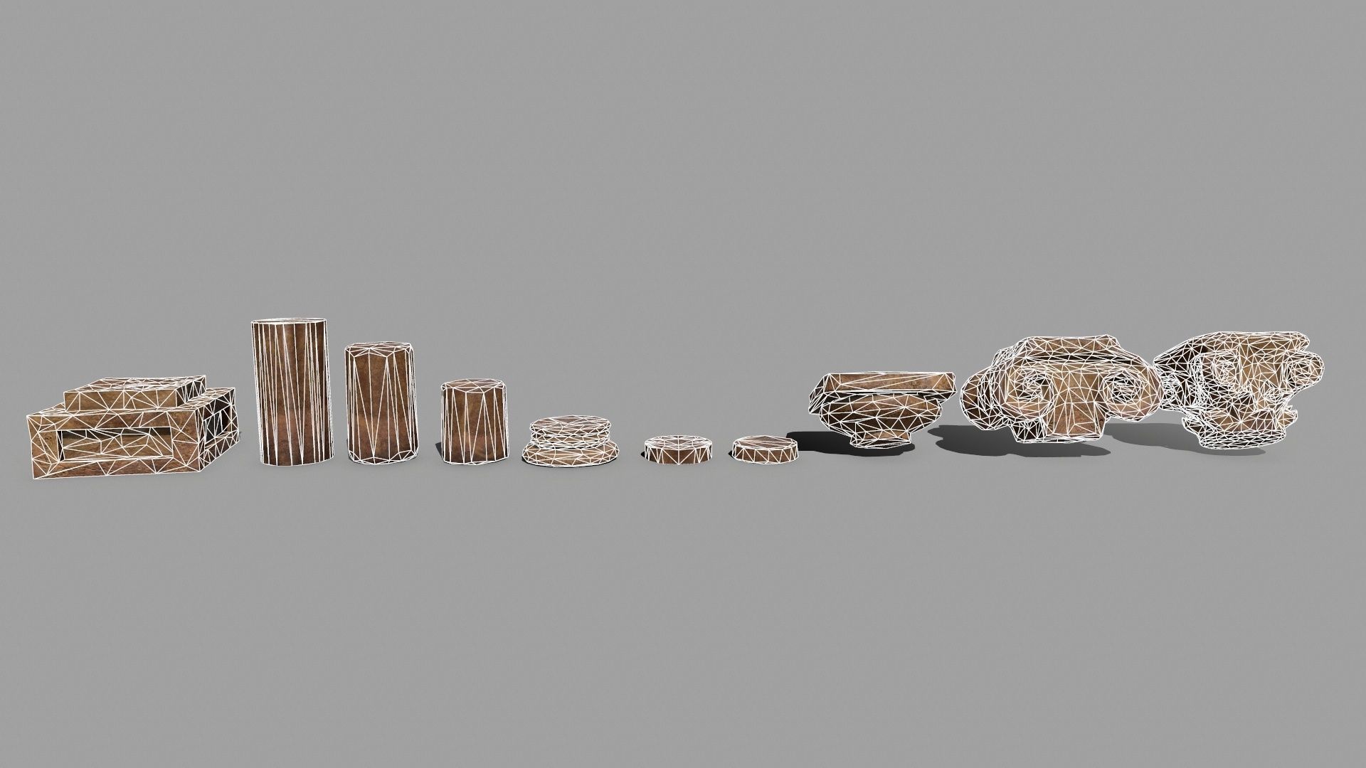 Pillar Set of three wooden columns Low-poly 3D model_15