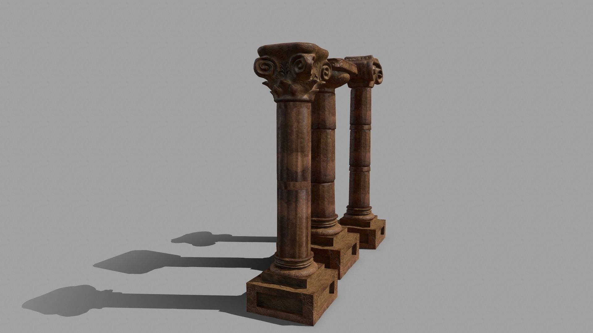 Pillar Set of three wooden columns Low-poly 3D model_4