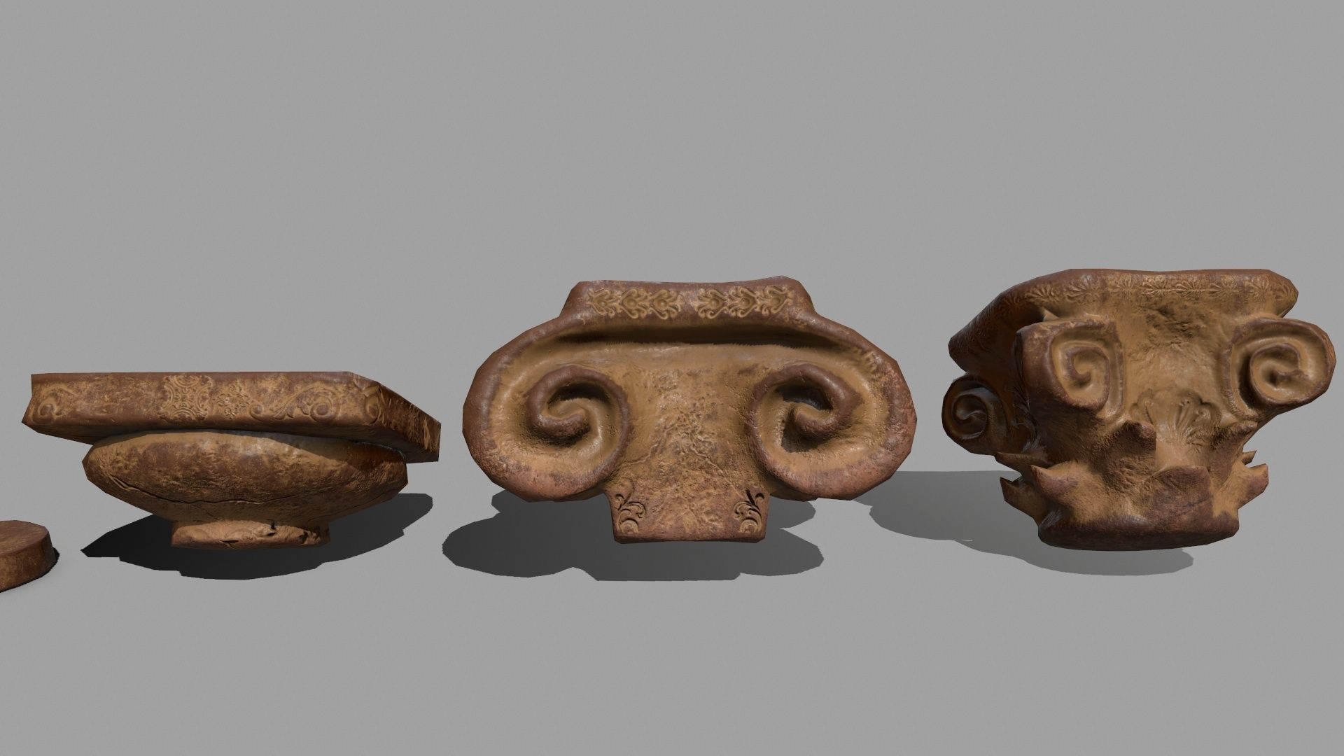 Pillar Set of three wooden columns Low-poly 3D model_13