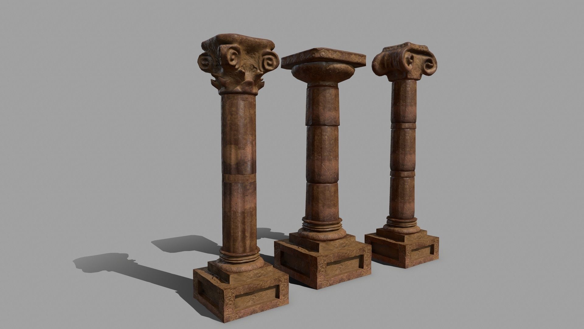 Pillar Set of three wooden columns Low-poly 3D model_3