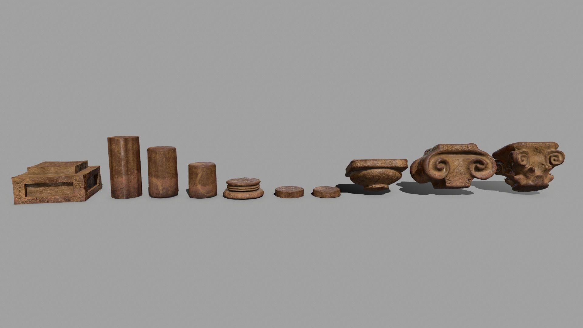 Pillar Set of three wooden columns Low-poly 3D model_9