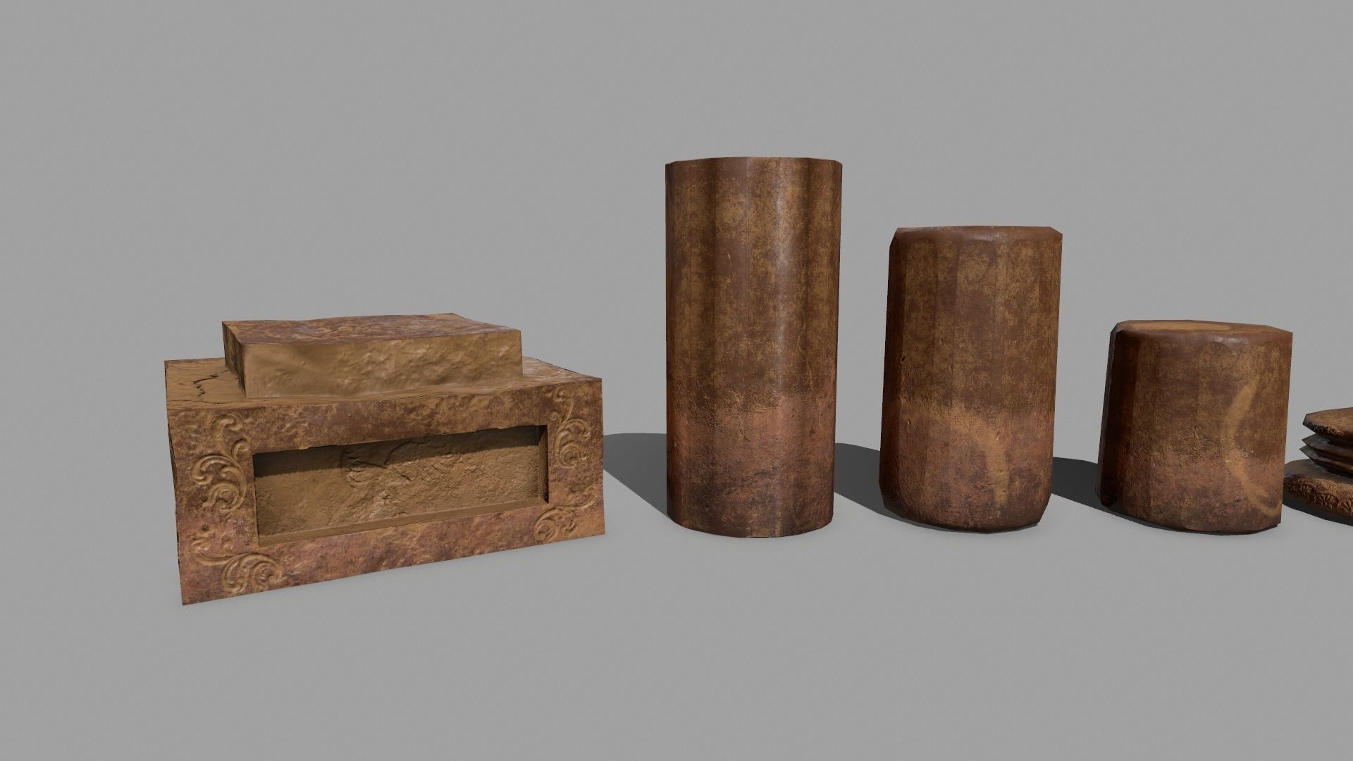 Pillar Set of three wooden columns Low-poly 3D model_11