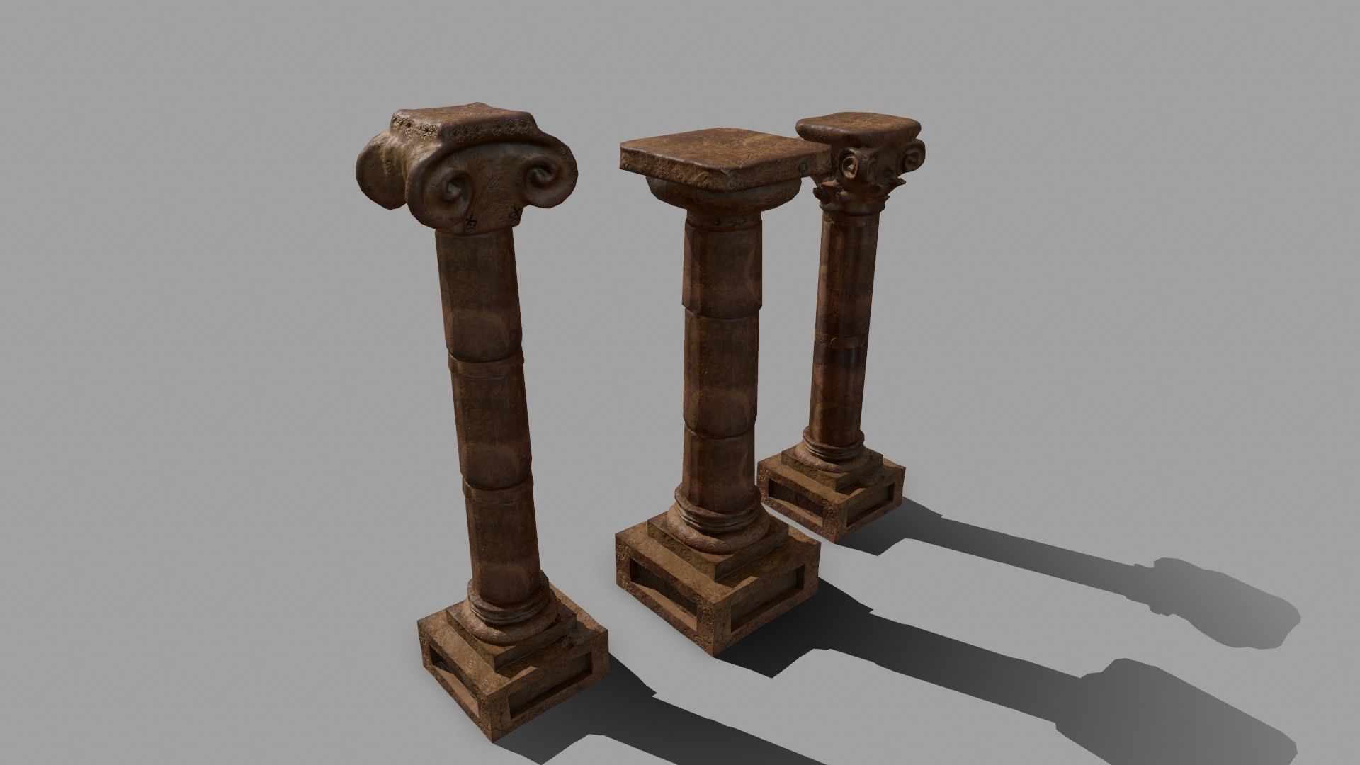 Pillar Set of three wooden columns Low-poly 3D model_7