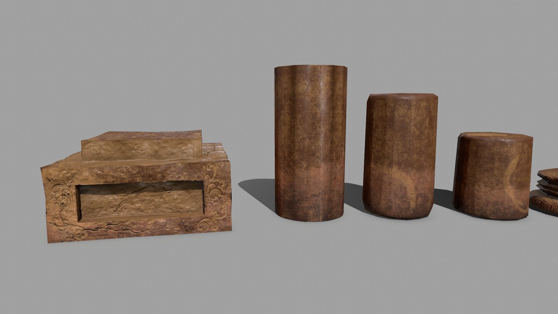 Pillar Set of three wooden columns Low-poly 3D model_10