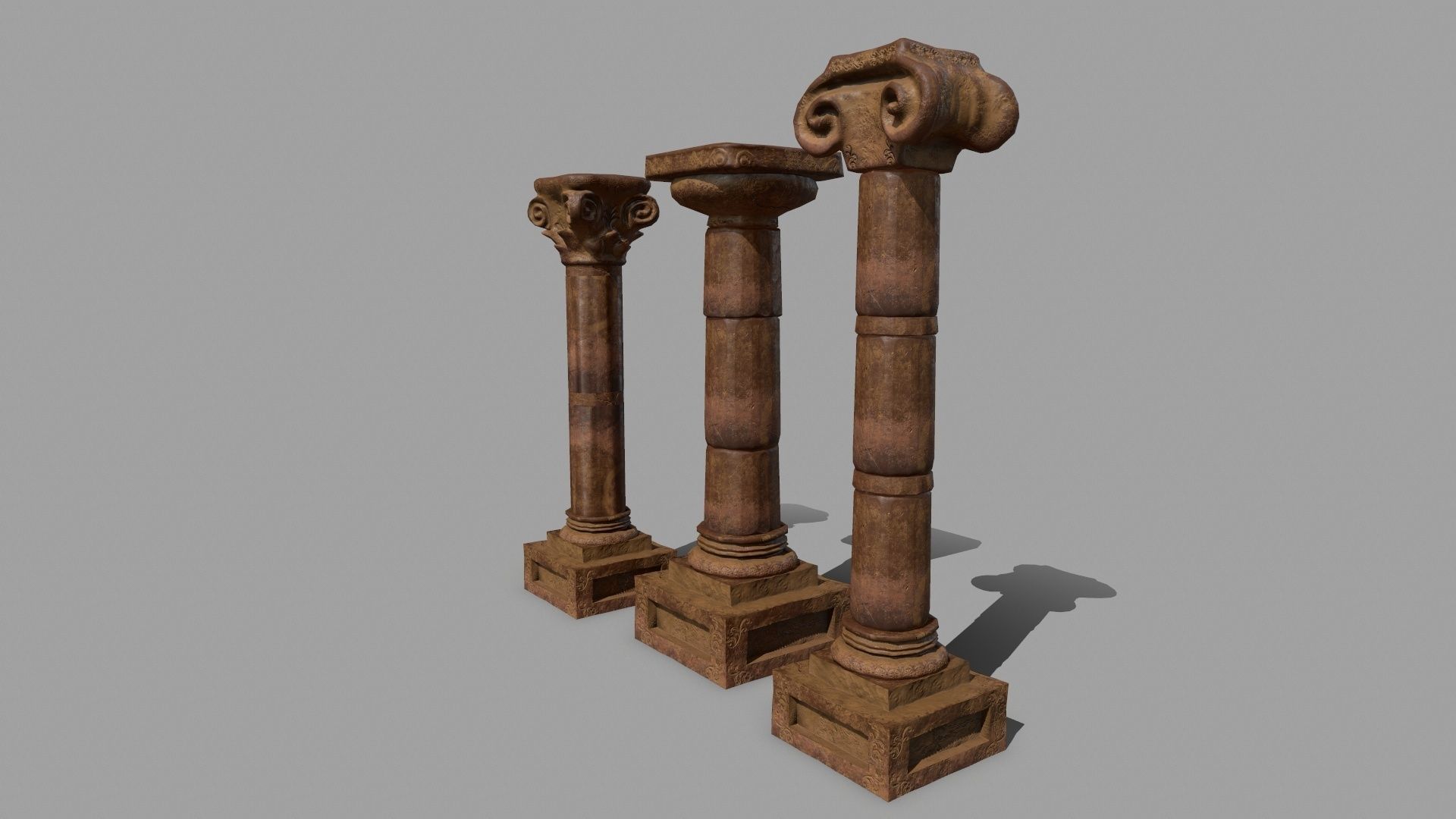 Pillar Set of three wooden columns Low-poly 3D model_8