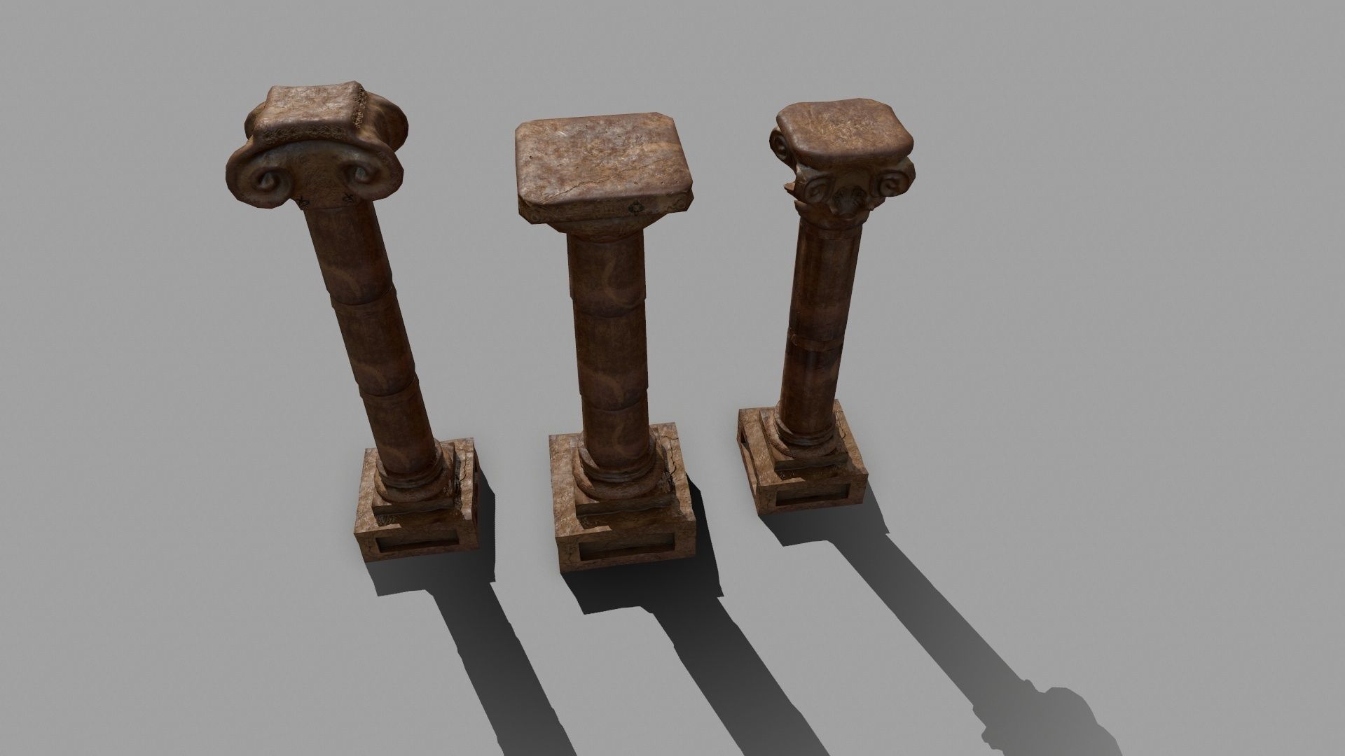 Pillar Set of three wooden columns Low-poly 3D model_6