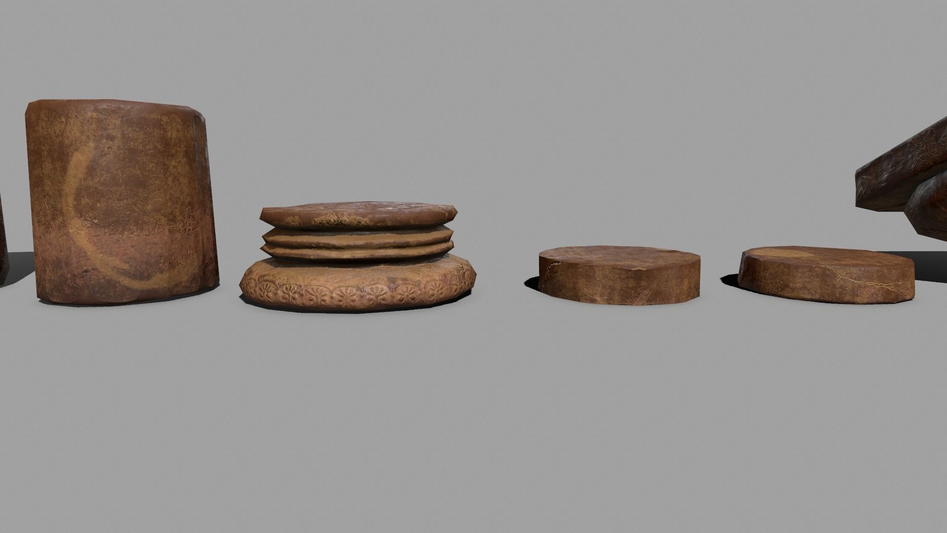 Pillar Set of three wooden columns Low-poly 3D model_12