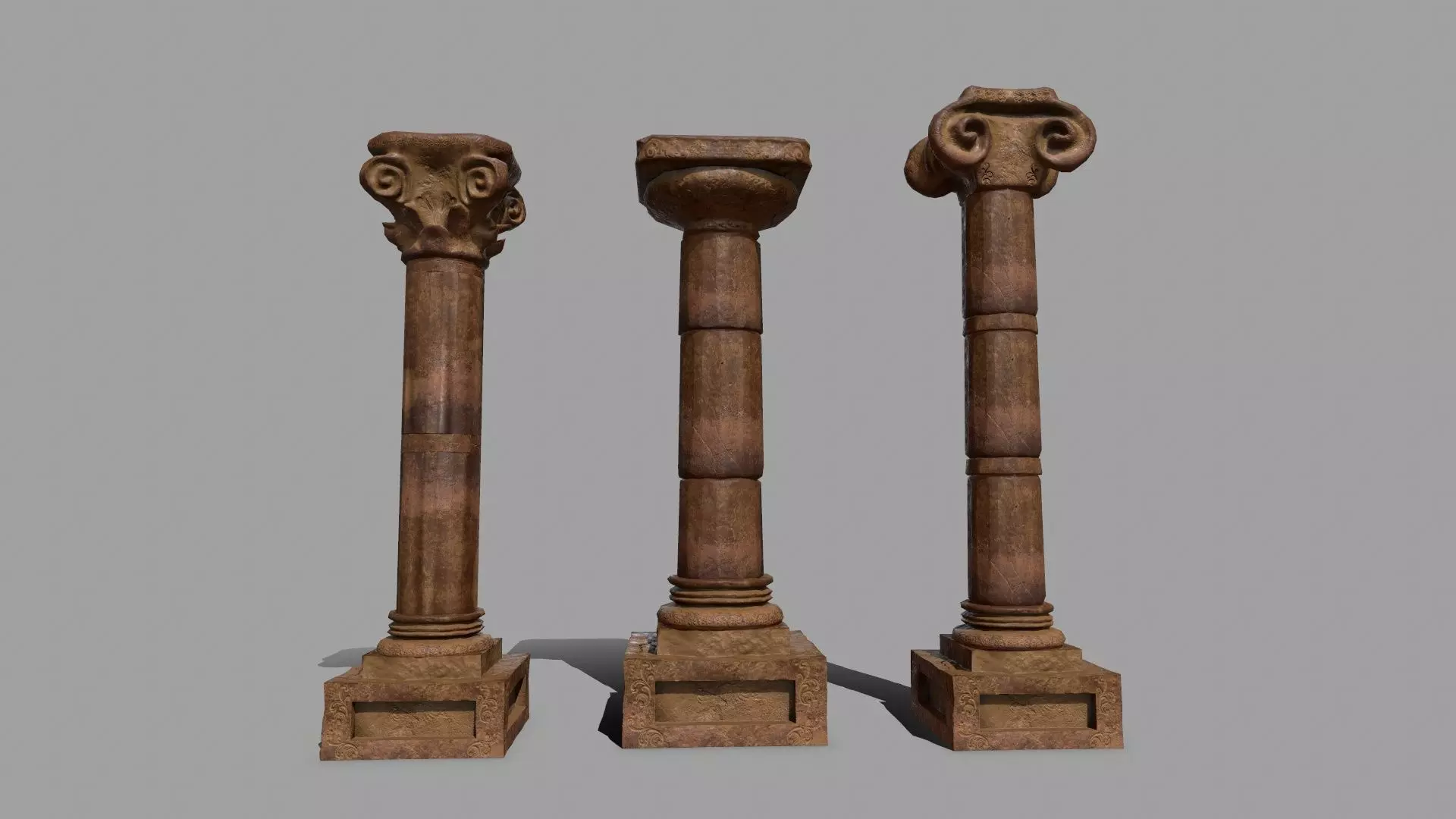 Pillar Set of three wooden columns Low-poly 3D model_0