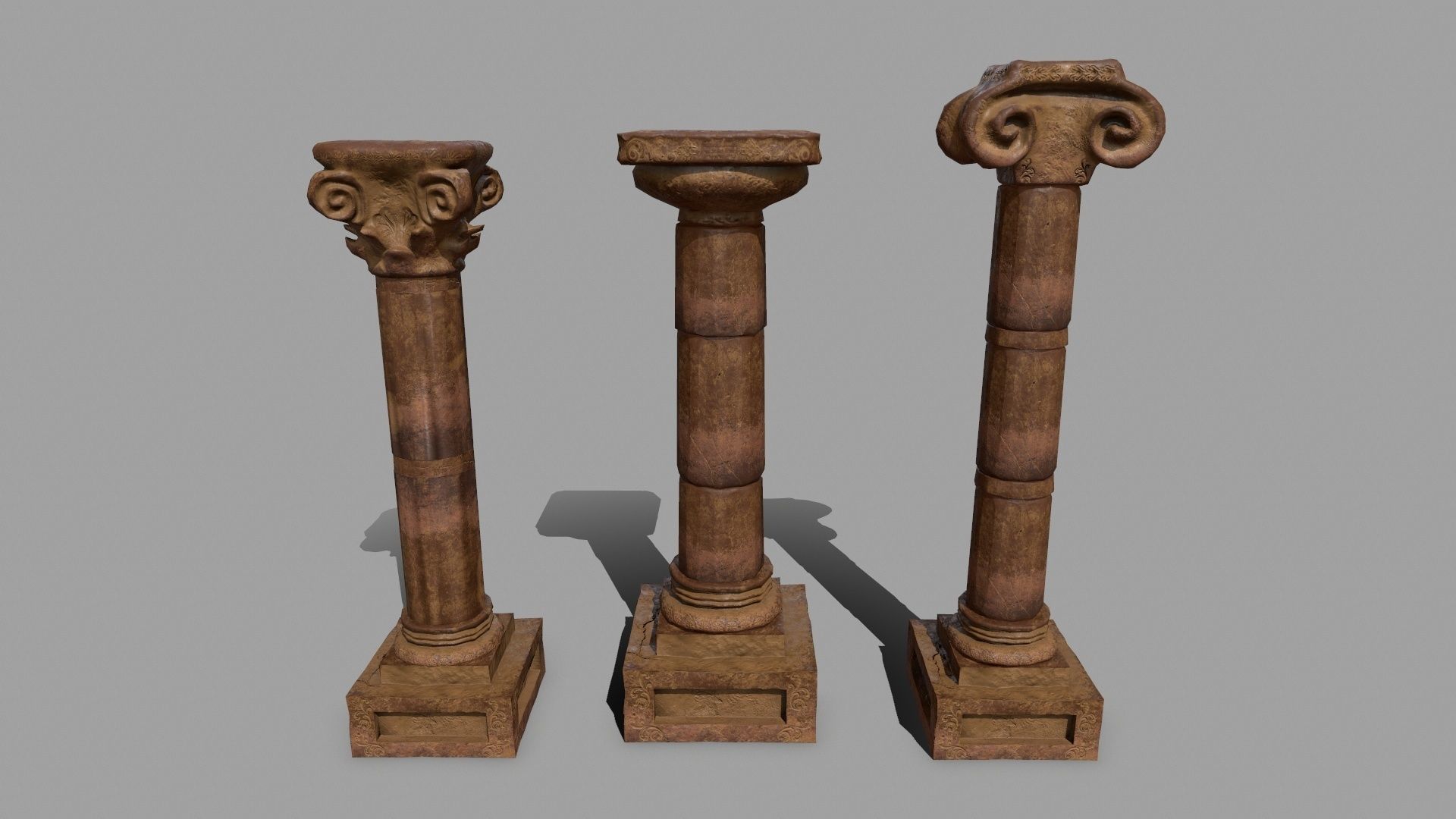 Pillar Set of three wooden columns Low-poly 3D model_2