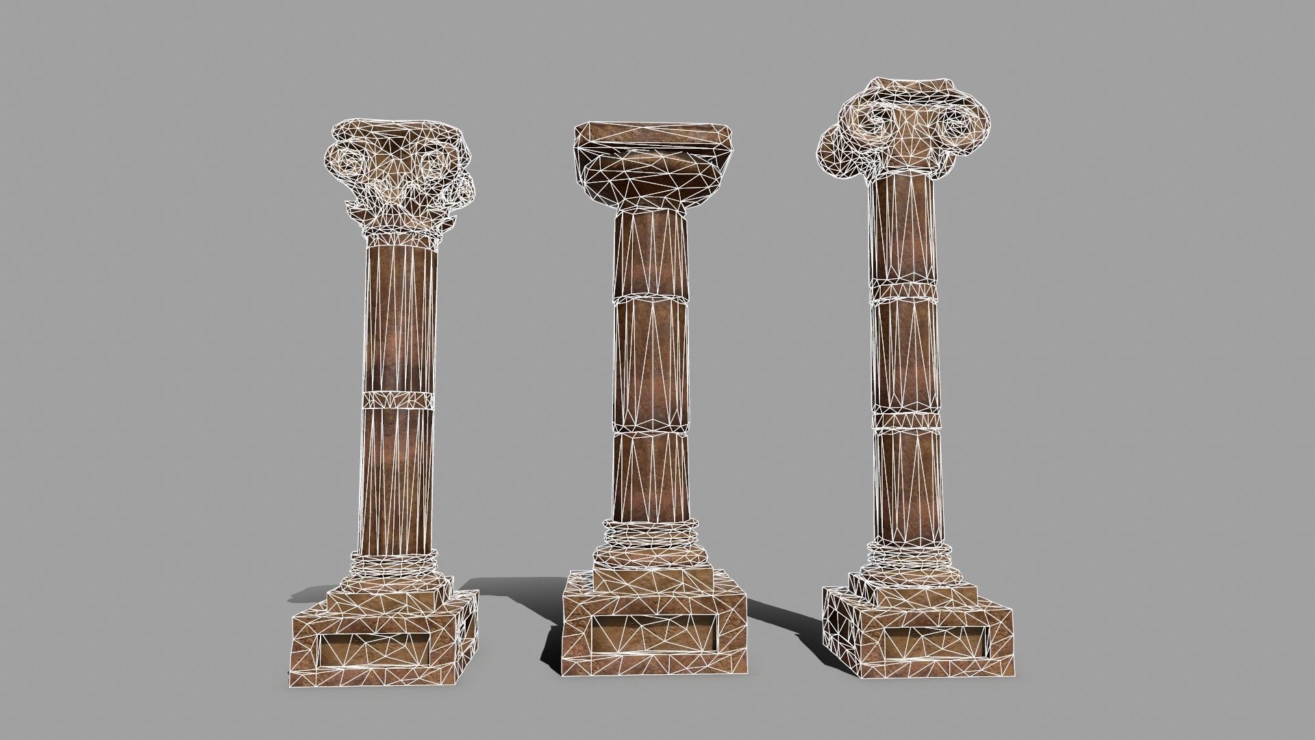 Pillar Set of three wooden columns Low-poly 3D model_1