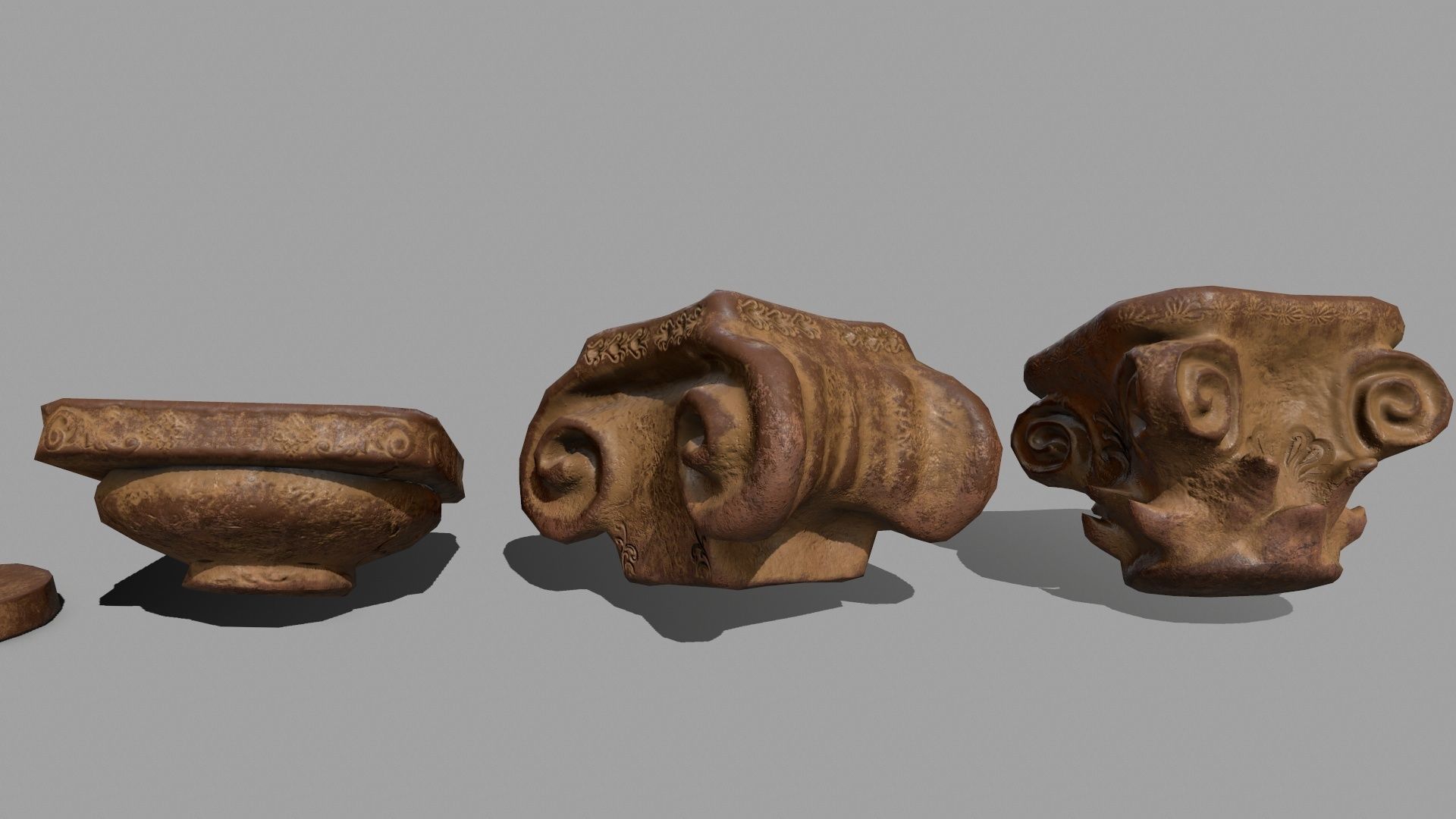 Pillar Set of three wooden columns Low-poly 3D model_14