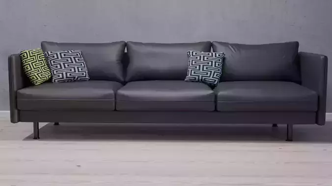 Modern Black Leather Sofa 3D model