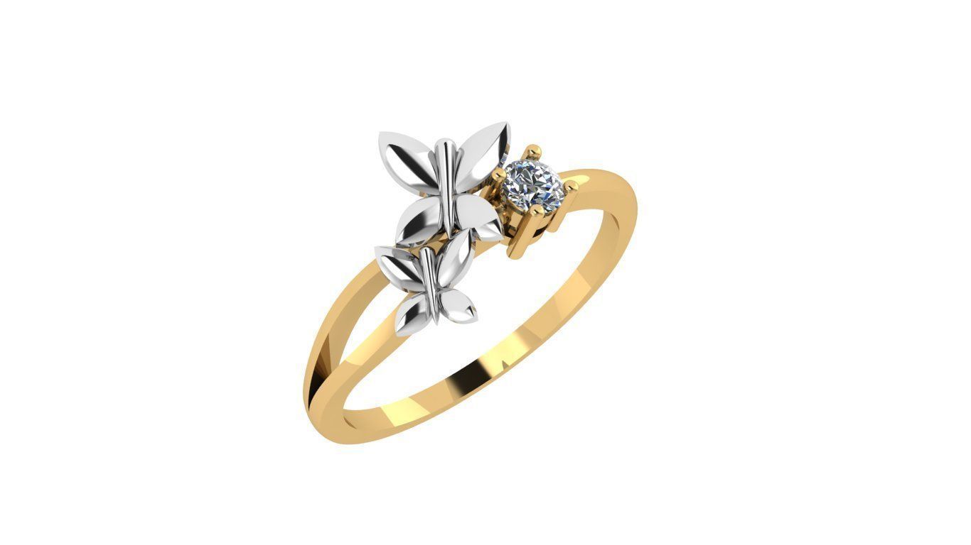 rings gold and diamond ring with two leaves 3D print model_7