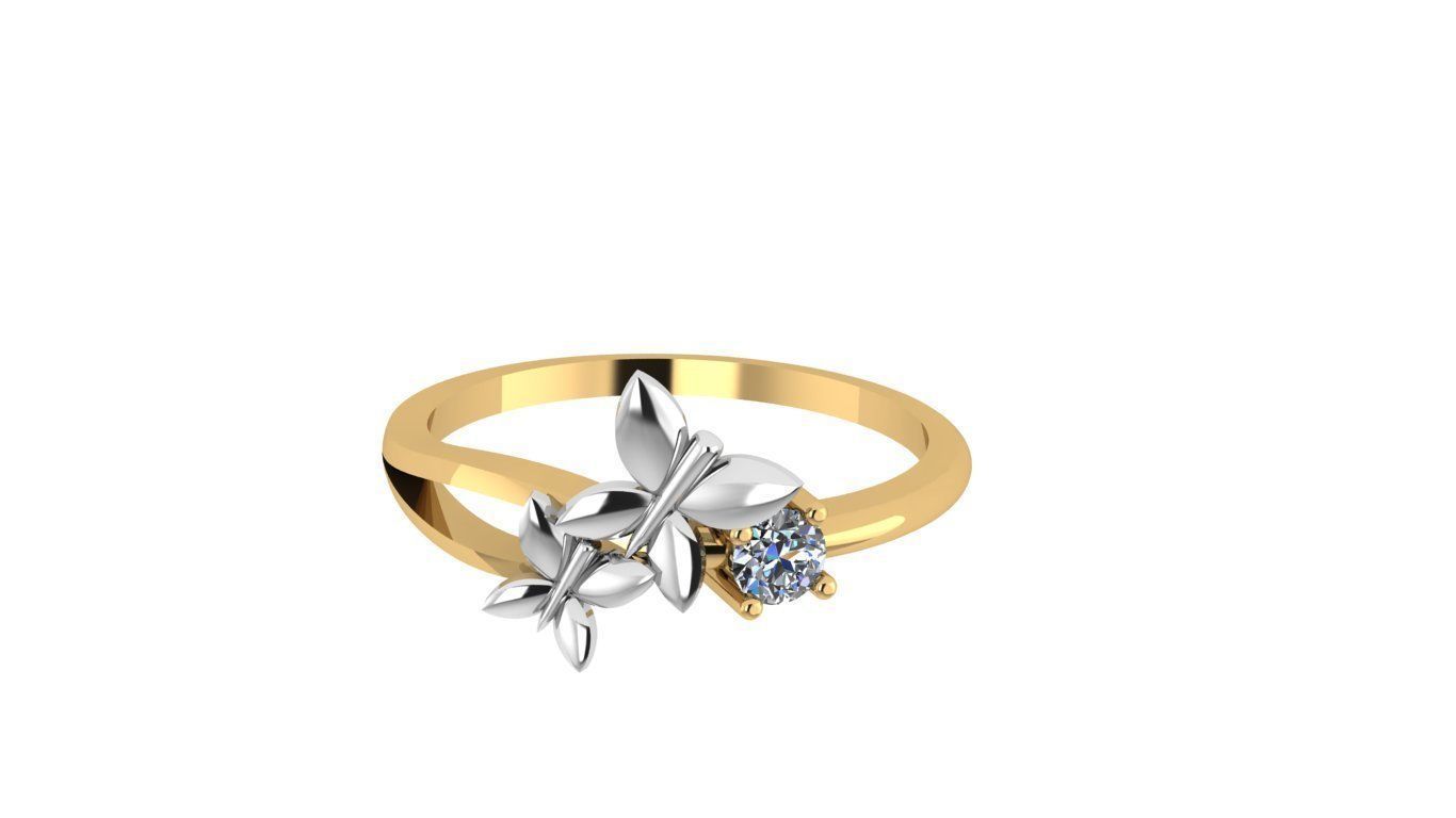 rings gold and diamond ring with two leaves 3D print model_6