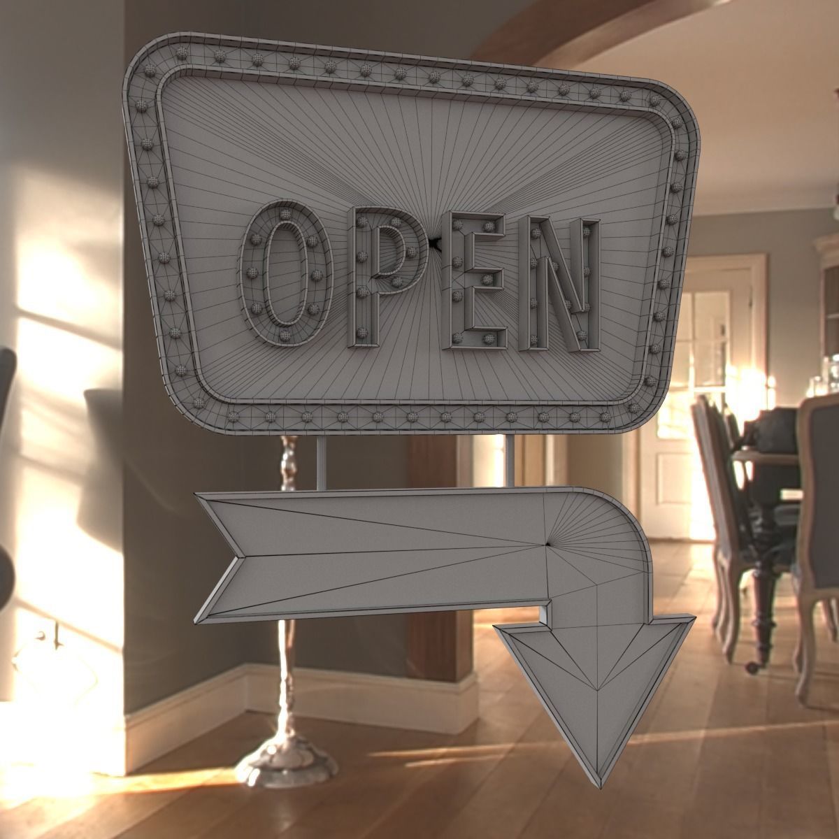 Retro sign We are OPEN 3D model_4