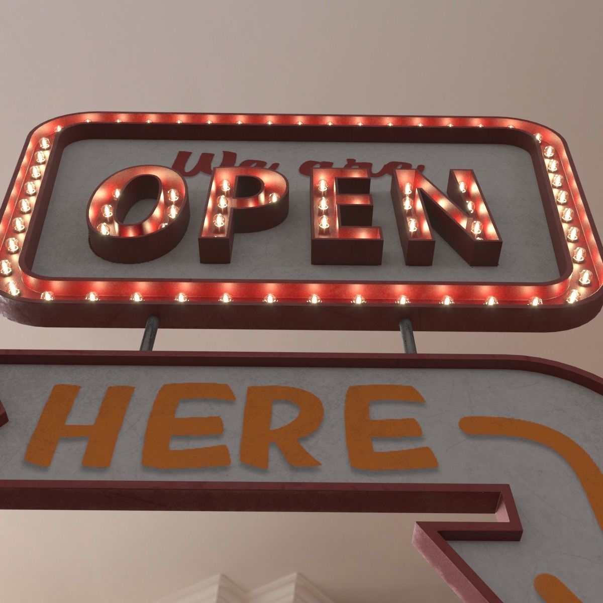 Retro sign We are OPEN 3D model_3